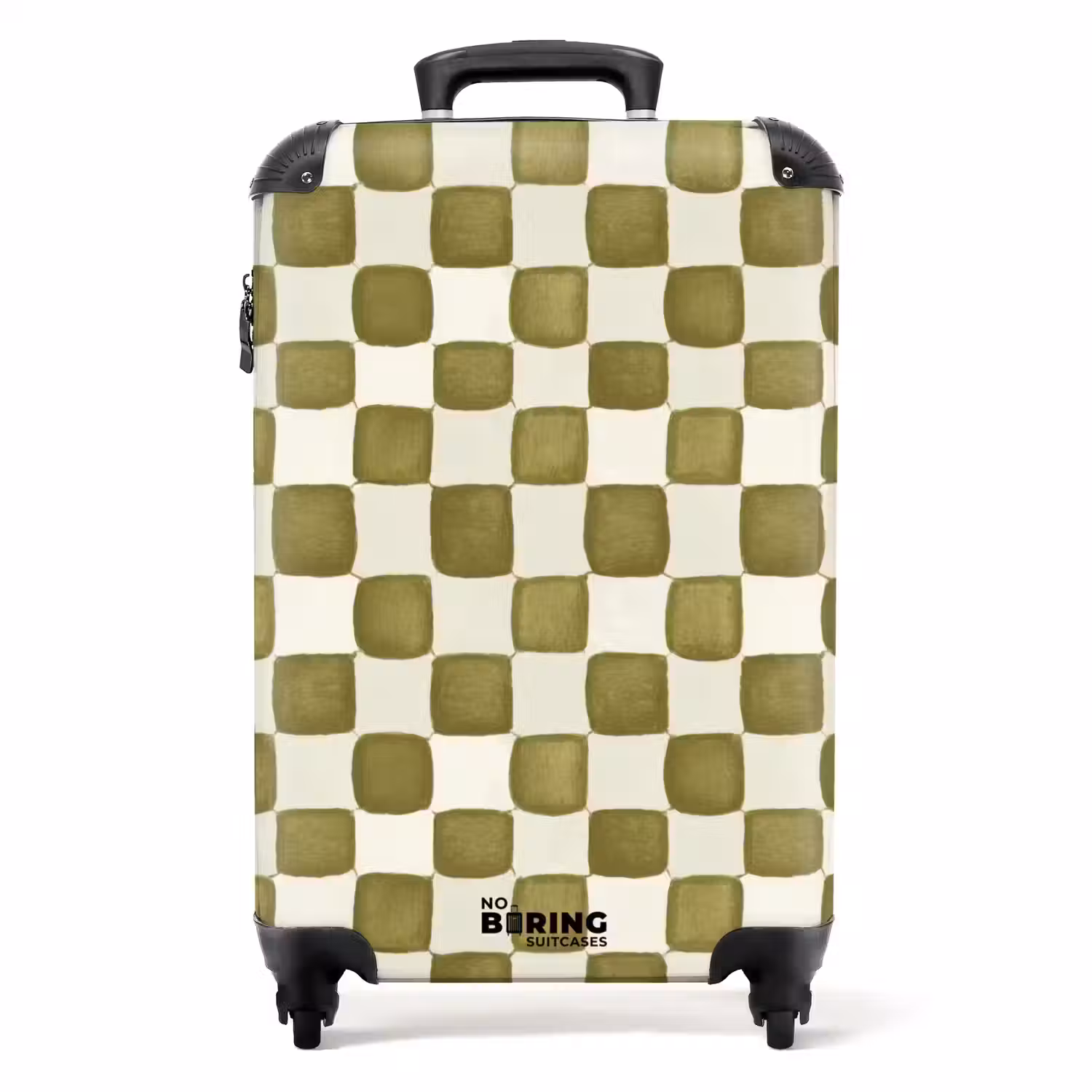 Schaak - Patroon - Groen NBS - Handbagage koffer - Volwassenen Unisex middel -productfoto_recht