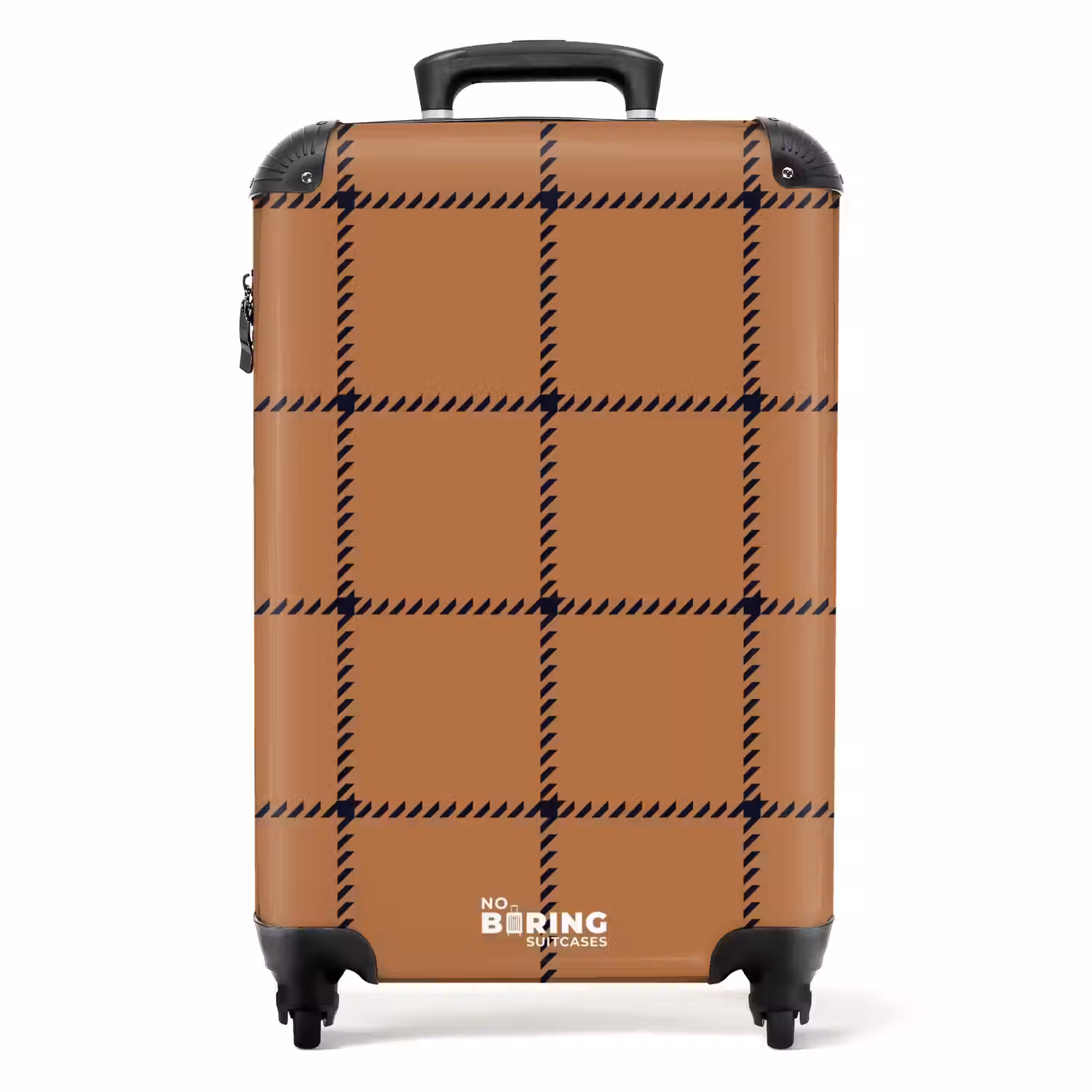 Ruitpatroon met visgraatlijnen in bruin en zwart NBS - Handbagage koffer - Kinderen Unisex middel -productfoto_recht