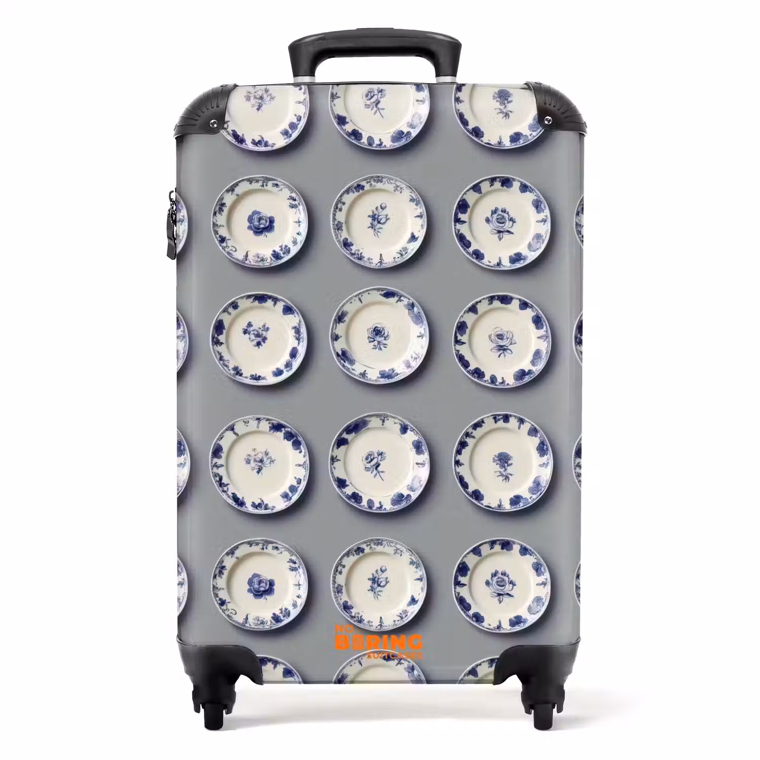 Borden - Bloemen - Blauw - Wit NBS - Handbagage koffer - Volwassenen Unisex middel -productfoto_recht