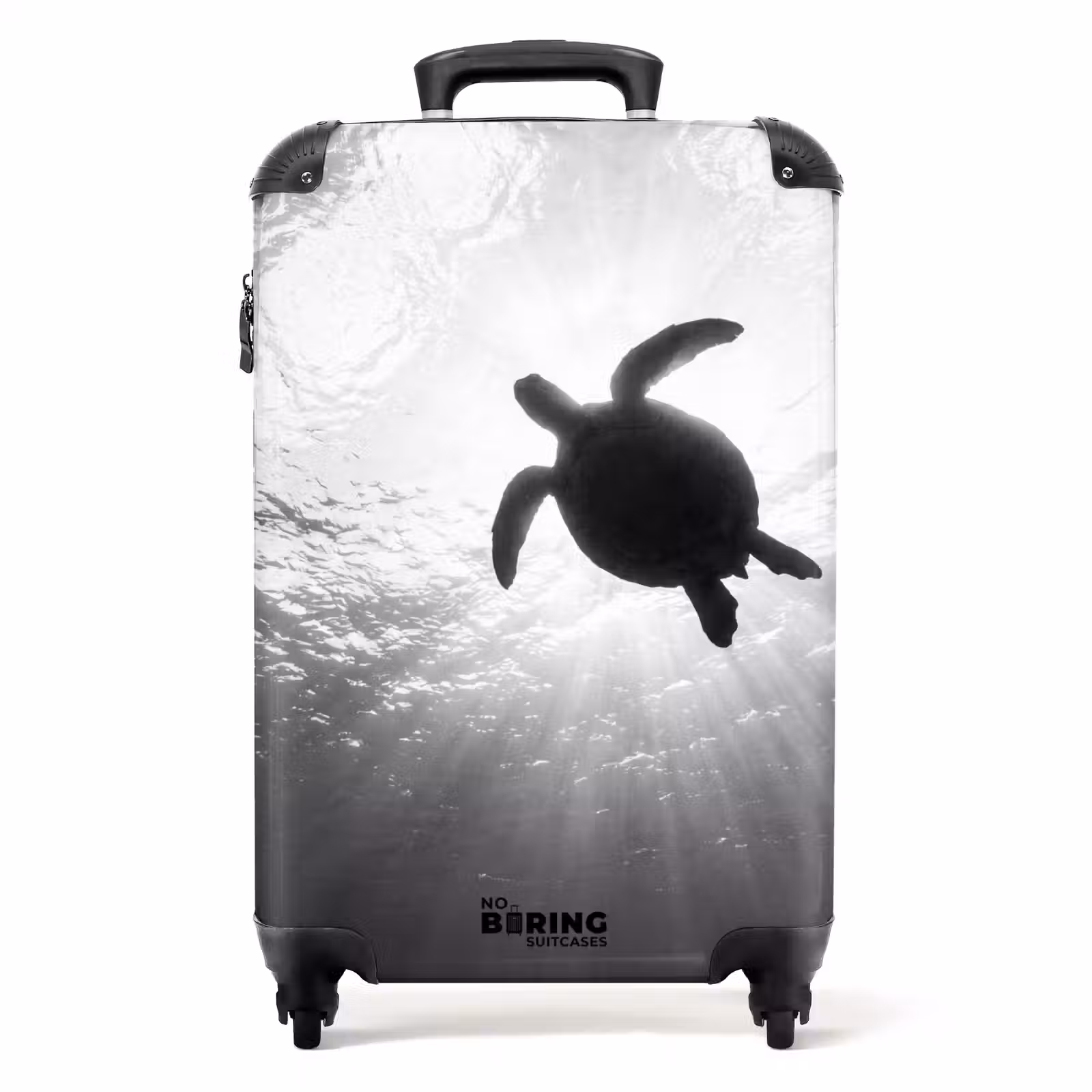 Koffer - Schildkröte – Unterwasser – Lichtstrahlen – Ozean – Schwarz-Weiß - Schildpad - Onderwater - Lichtstralen - Oceaan - Zwart-wit NBS - Handbagage koffer - Volwassenen Unisex middel