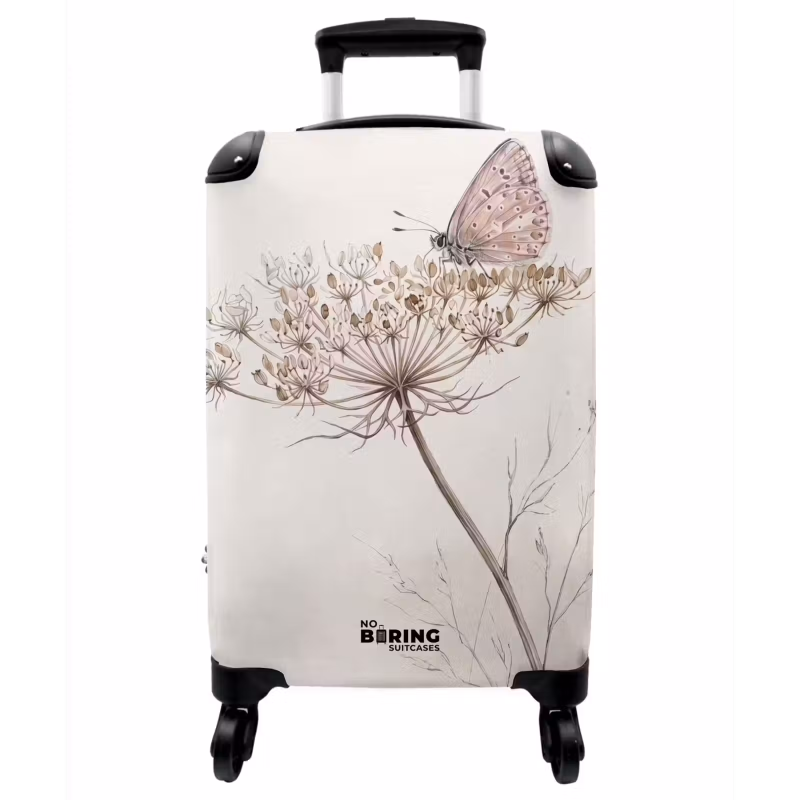 Koffer - Schmetterling – Blume – Natur – Beige - Vlinder - Bloem -Natuur - Beige NBS - Handbagage koffer - Vrouwen middel