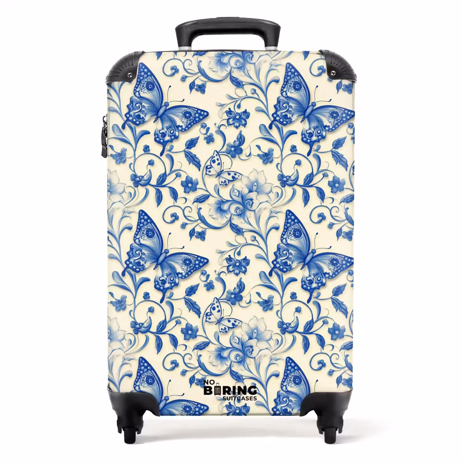 Vlinders - Bloemen - Blauw - Botanisch NBS - Handbagage koffer - Volwassenen Unisex middel -productfoto_recht