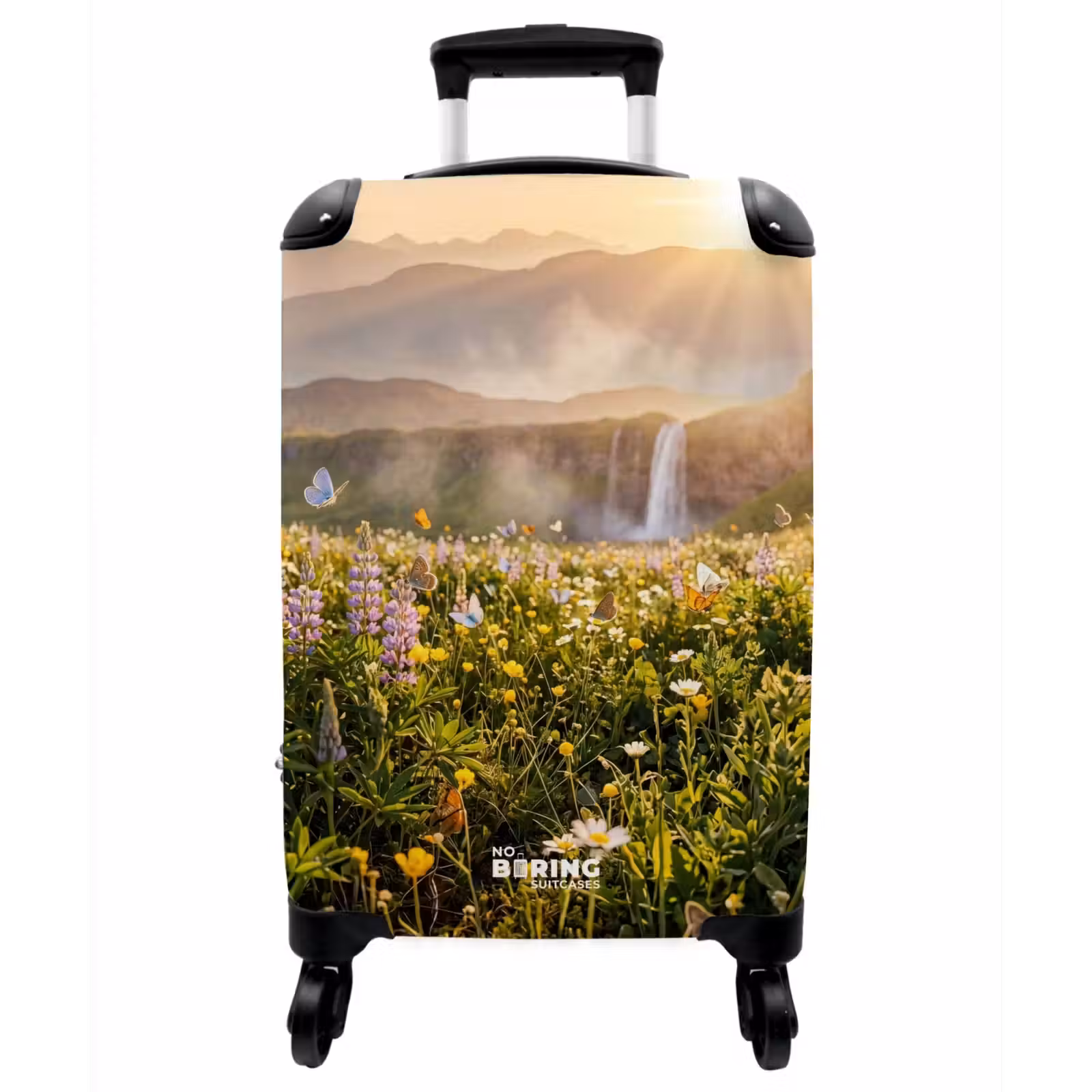 Koffer - Schmetterlinge – Wasserfall – Blumenwiese - Vlinders - Waterval - Bloemenveld NBS - Handbagage koffer - Vrouwen middel