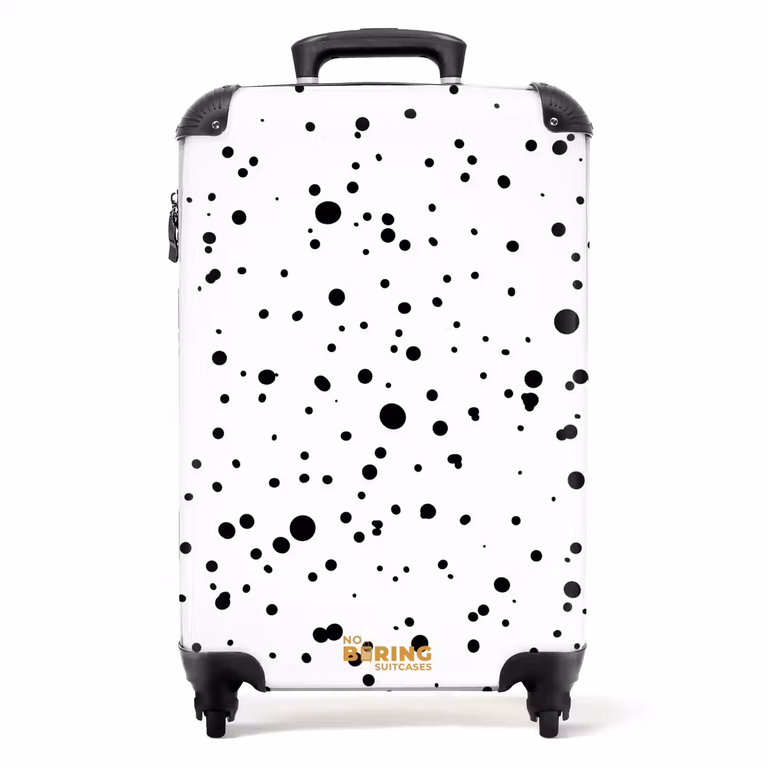 Zwarte stippen in uiteenlopende groottes op een witte achtergrond NBS - Handbagage koffer - Volwassenen Unisex middel -productfoto_recht
