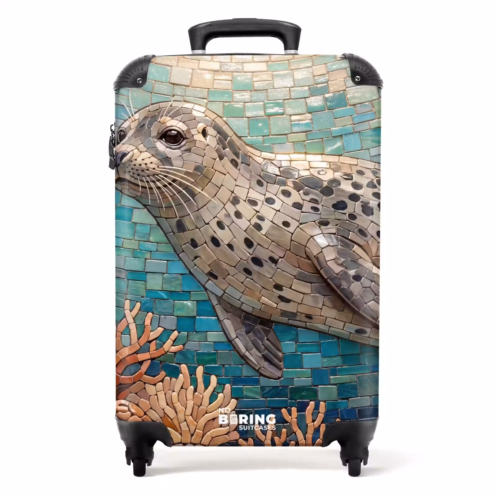 Koffer - Seehund – Mosaik – Unterwasser – Tiere – Blau - Zeehond - Mozaïek - Onderwater - Dieren - Blauw NBS - Handbagage koffer - Volwassenen Unisex middel