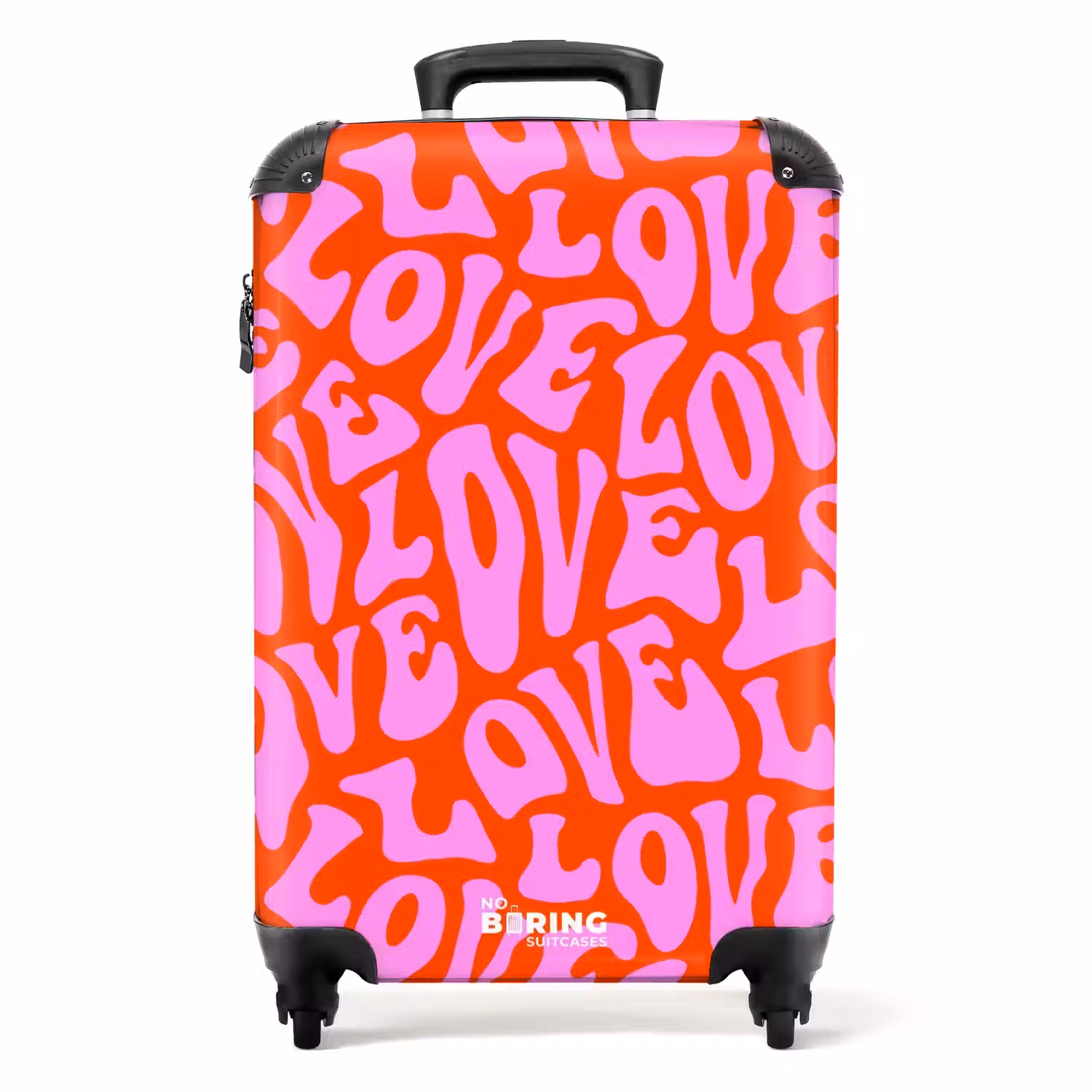 Herhalend ‘LOVE’-patroon in roze op rood NBS - Handbagage koffer - Kinderen Unisex middel -productfoto_recht