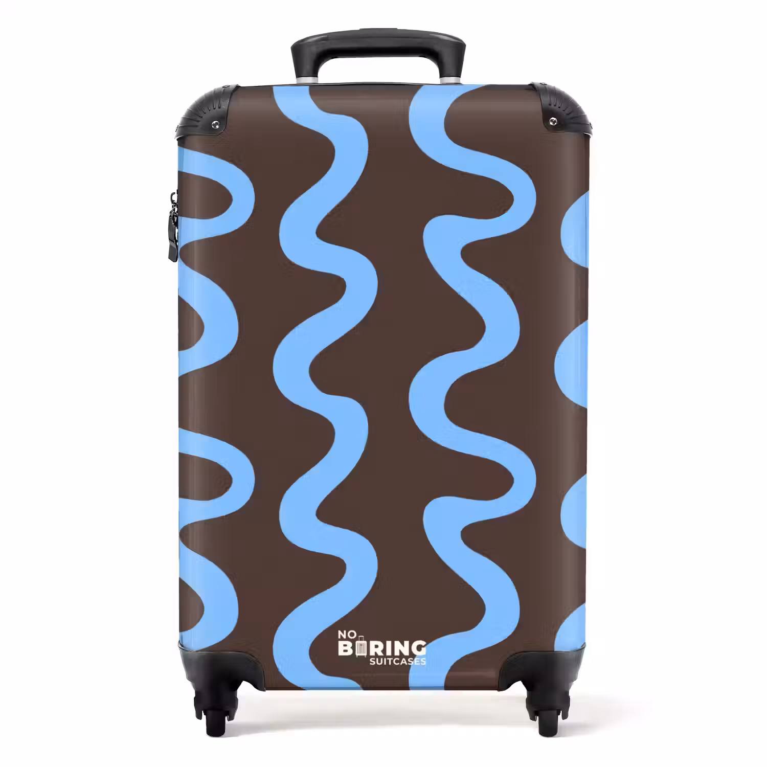 Kronkelende lijnen - Blauw - Bruin - Minimalistisch NBS - Handbagage koffer - Volwassenen Unisex middel -productfoto_recht