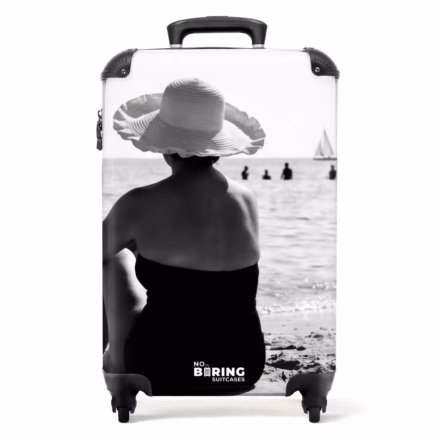 Zonnehoed - Strand - Zwart - Wit NBS - Handbagage koffer - Volwassenen Unisex middel -productfoto_recht