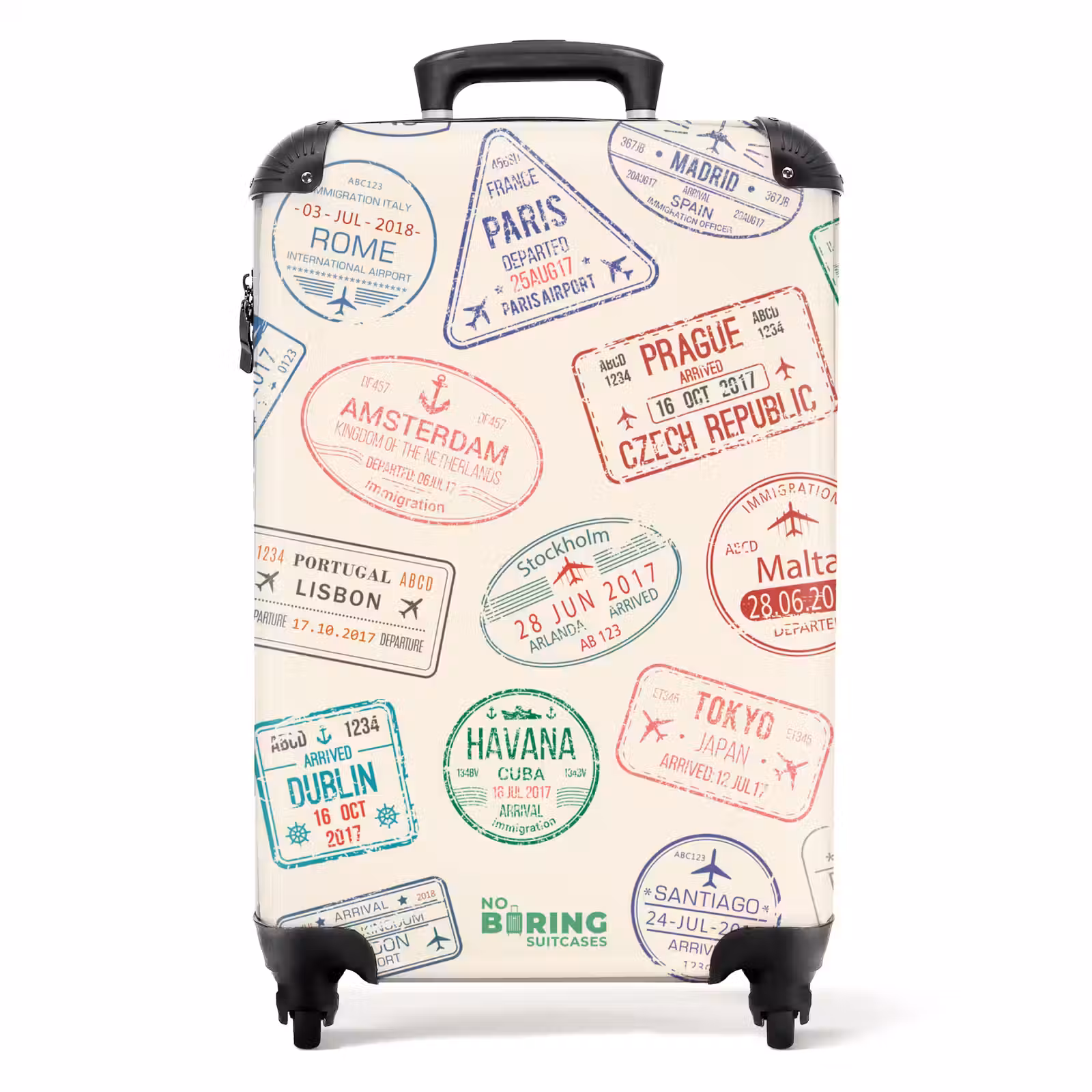 Koffer - Stempel – Bunt – Länder - Stempels - Kleurrijk - Landen NBS - Handbagage koffer - Volwassenen Unisex middel