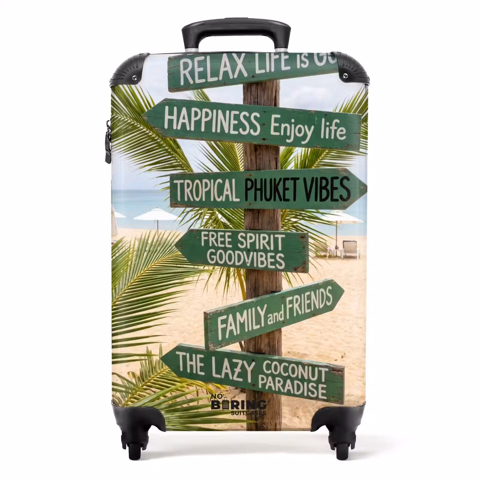 Koffer - Strand – Wegweiser – Palmen – Tropisch – Grün - Strand - Wegwijzer - Palmen - Tropisch - Groen NBS - Handbagage koffer - Volwassenen Unisex middel
