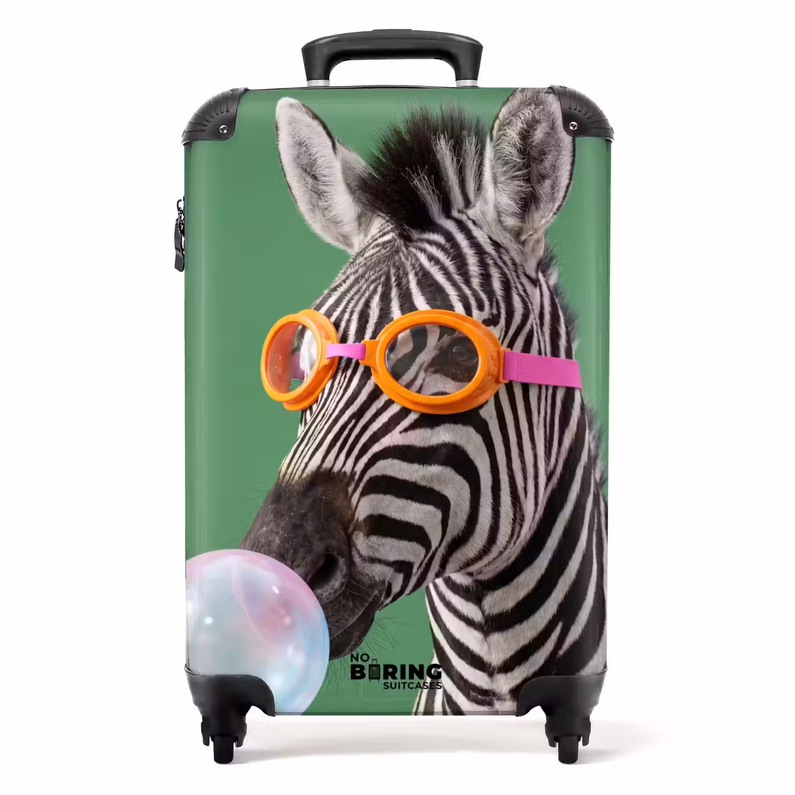 Koffer - Tier – Brille – Glocke – Modern – Grün - Dier - Bril - Bel - Modern - Groen NBS - Handbagage koffer - Volwassenen Unisex middel