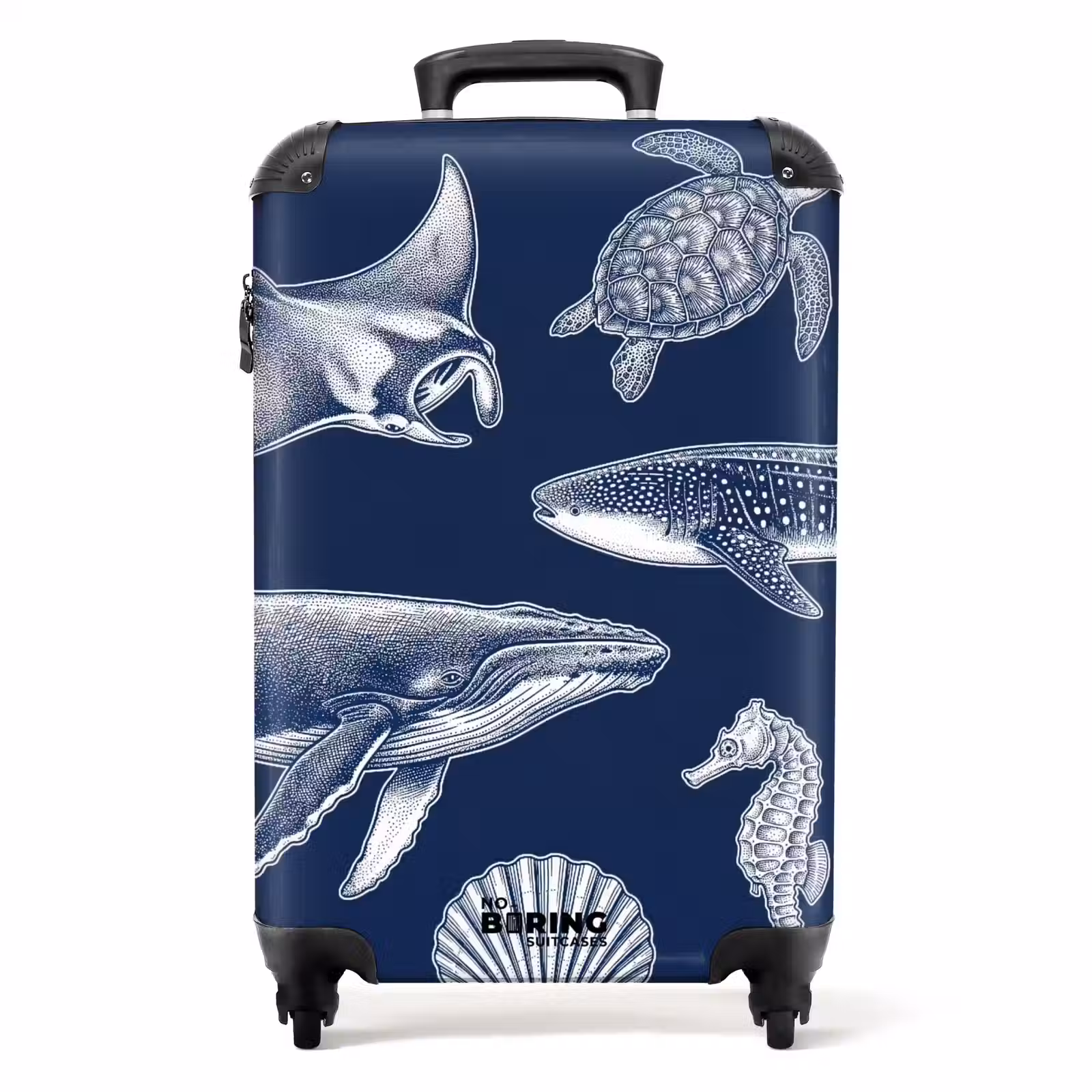 Koffer - Tiere – Meeresleben – Ozean – Gravur – Blau - Dieren - Zeeleven - Oceaan - Graveren - Blauw NBS - Handbagage koffer - Volwassenen Unisex middel