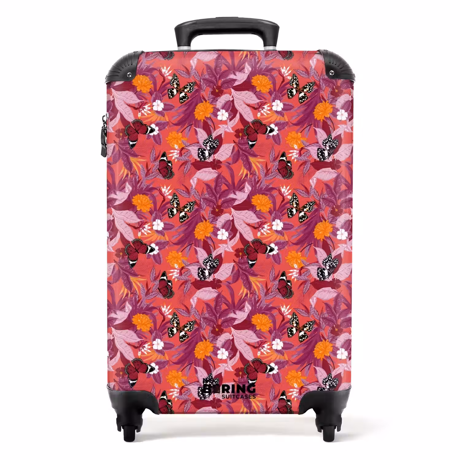 Tropisch vlinder patroon donker roze NBS - Handbagage koffer - Kinderen Unisex middel -productfoto_recht
