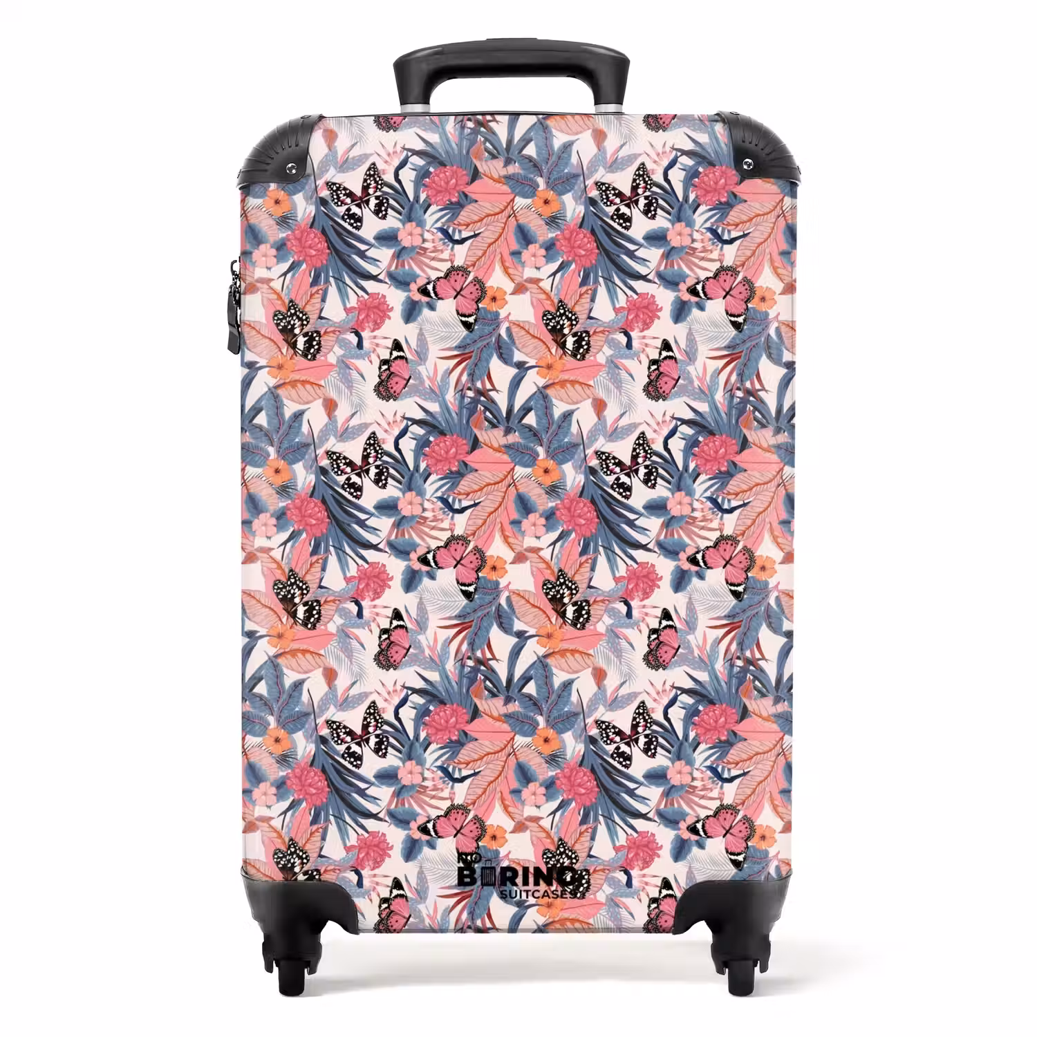 Tropisch vlinder patroon licht roze NBS - Handbagage koffer - Kinderen Unisex middel -productfoto_recht