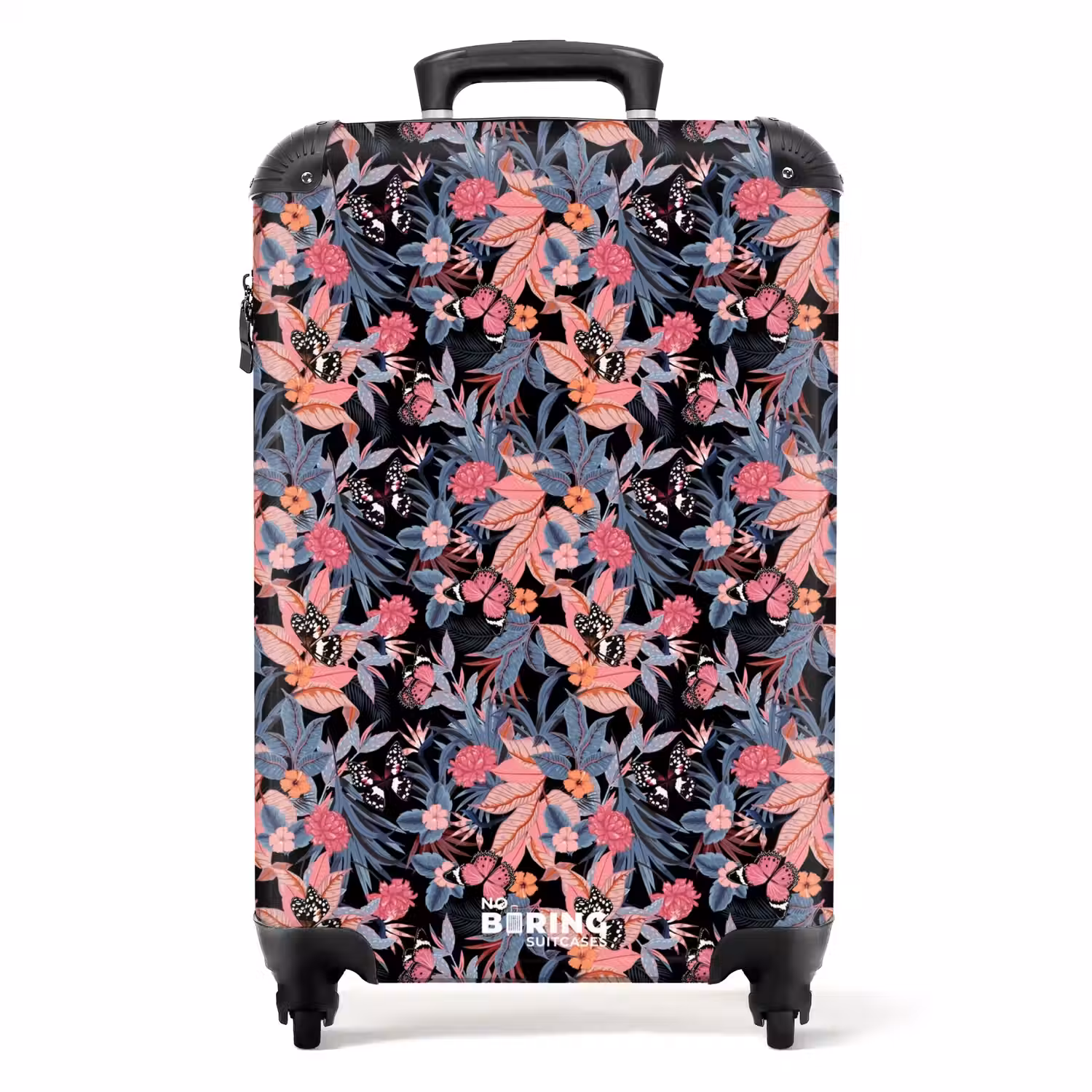 Tropisch vlinder patroon roze blauw NBS - Handbagage koffer - Kinderen Unisex middel -productfoto_recht