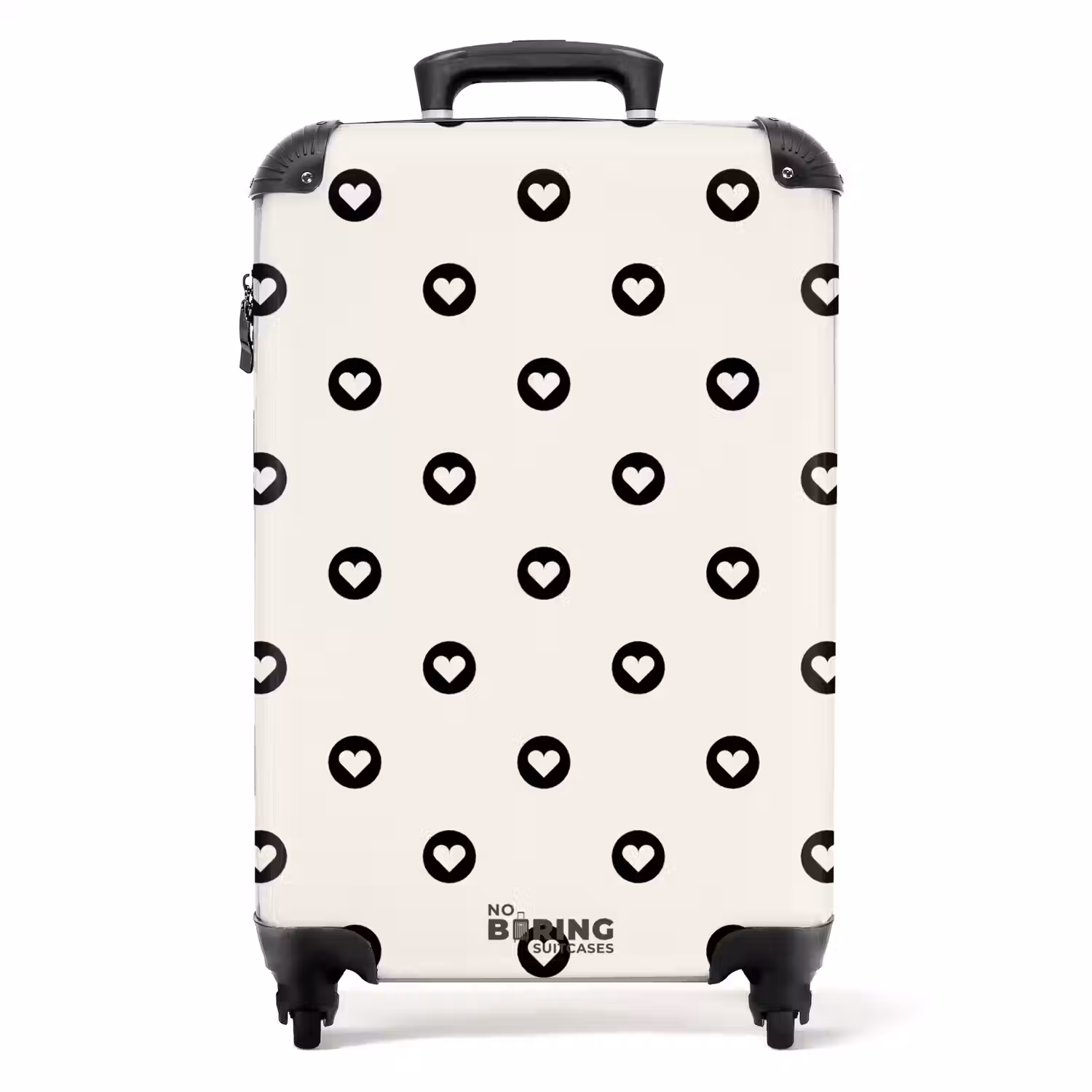 Valentijn hartjes cirkelpatroon zwart wit NBS - Handbagage koffer - Kinderen Unisex middel -productfoto_recht