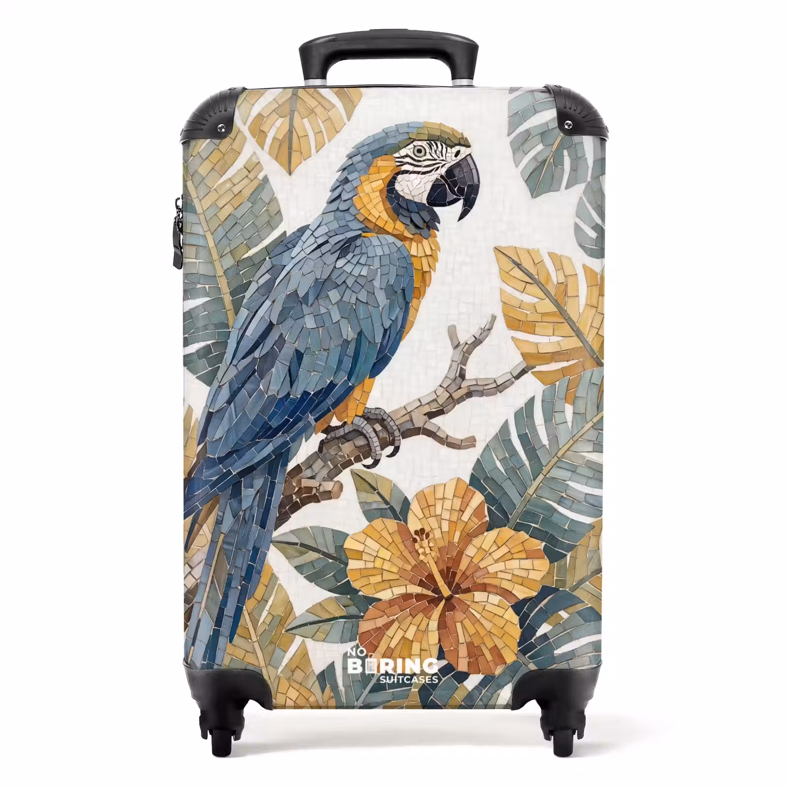 Koffer - Vogel – Ast – Natur – Mosaik – Blau - Vogel - Tak - Natuur - Mozaïek - Blauw NBS - Handbagage koffer - Volwassenen Unisex middel