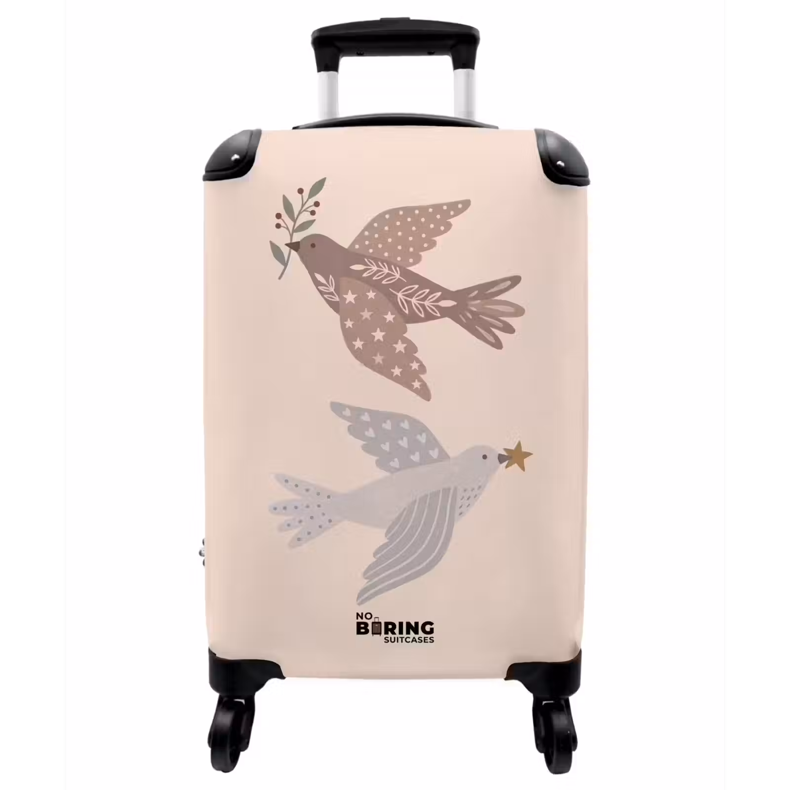 Koffer - Vogel – Beeren – Natur – Modern – Beige - Vogel - Bessen - Natuur - Modern - Beige NBS - Handbagage koffer - Vrouwen middel