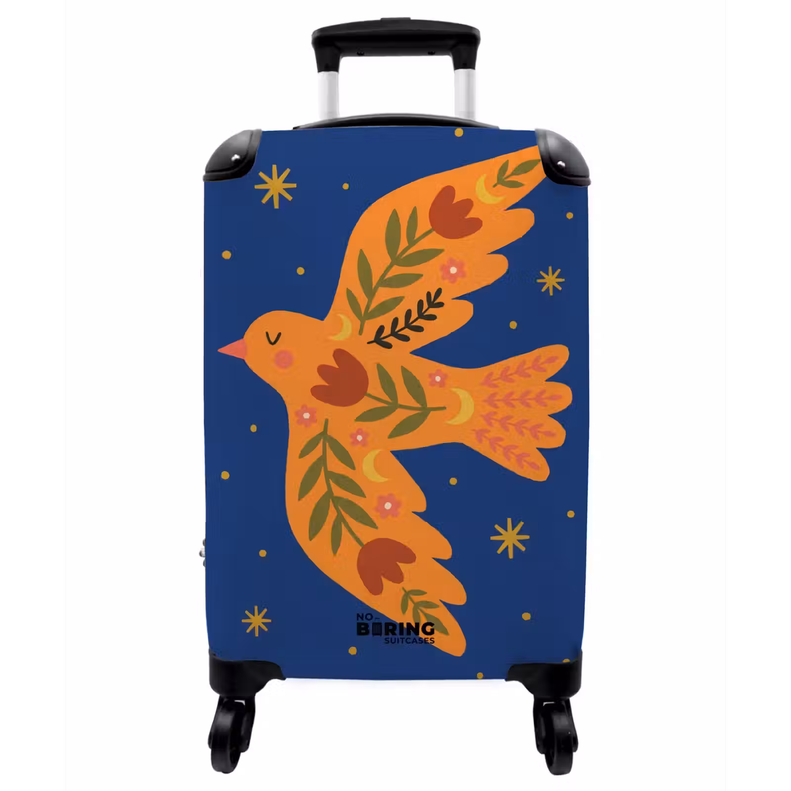 Koffer - Vogel – Blumen – Dekorativ – Orange – Blau - Vogel - Bloemen - Decoratief - Oranje - Blauw NBS - Handbagage koffer - Vrouwen middel
