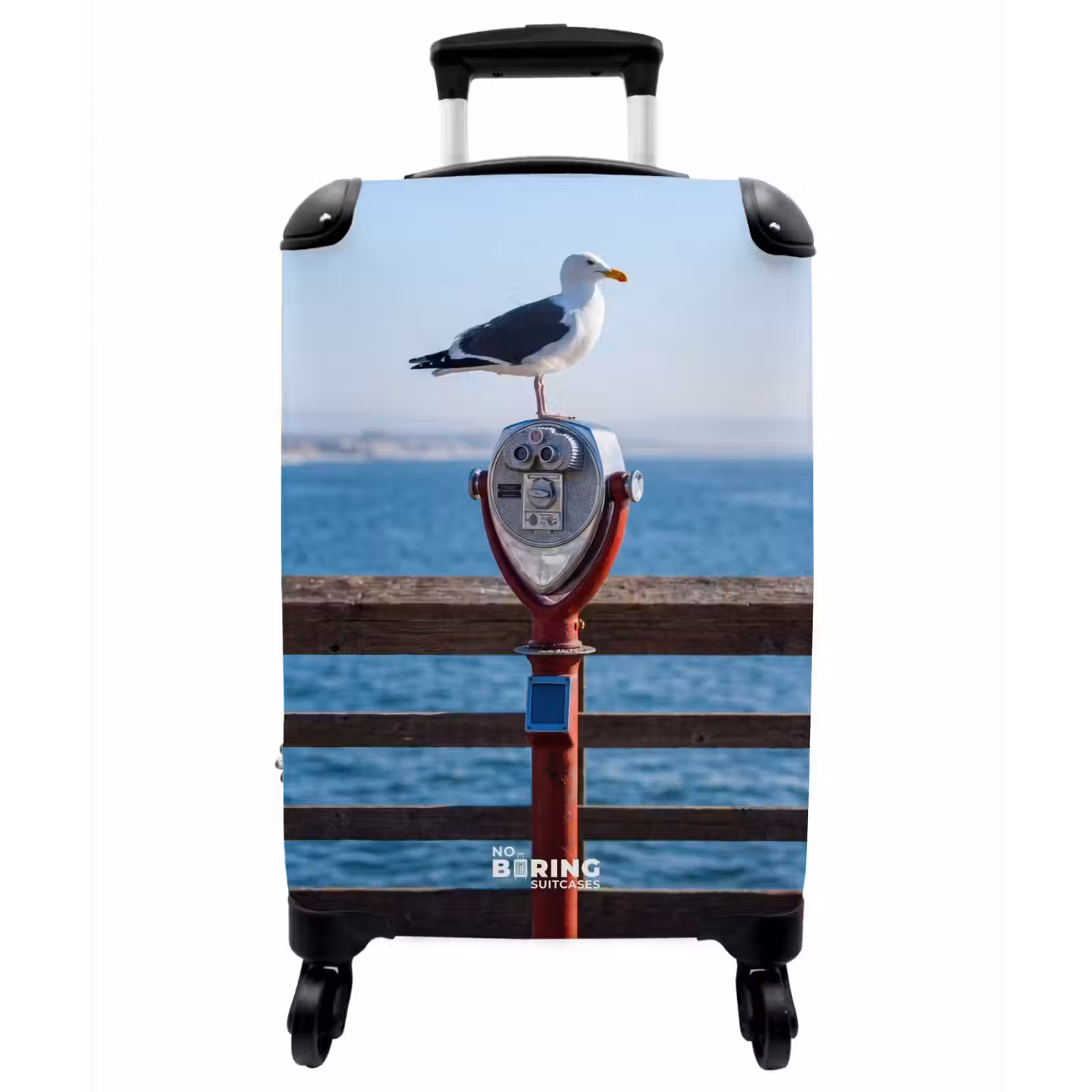 Koffer - Vogel – Fernglas – Küste – Meer – Blau - Vogel - Verrekijker - Kust - Zee - Blauw NBS - Handbagage koffer - Vrouwen middel