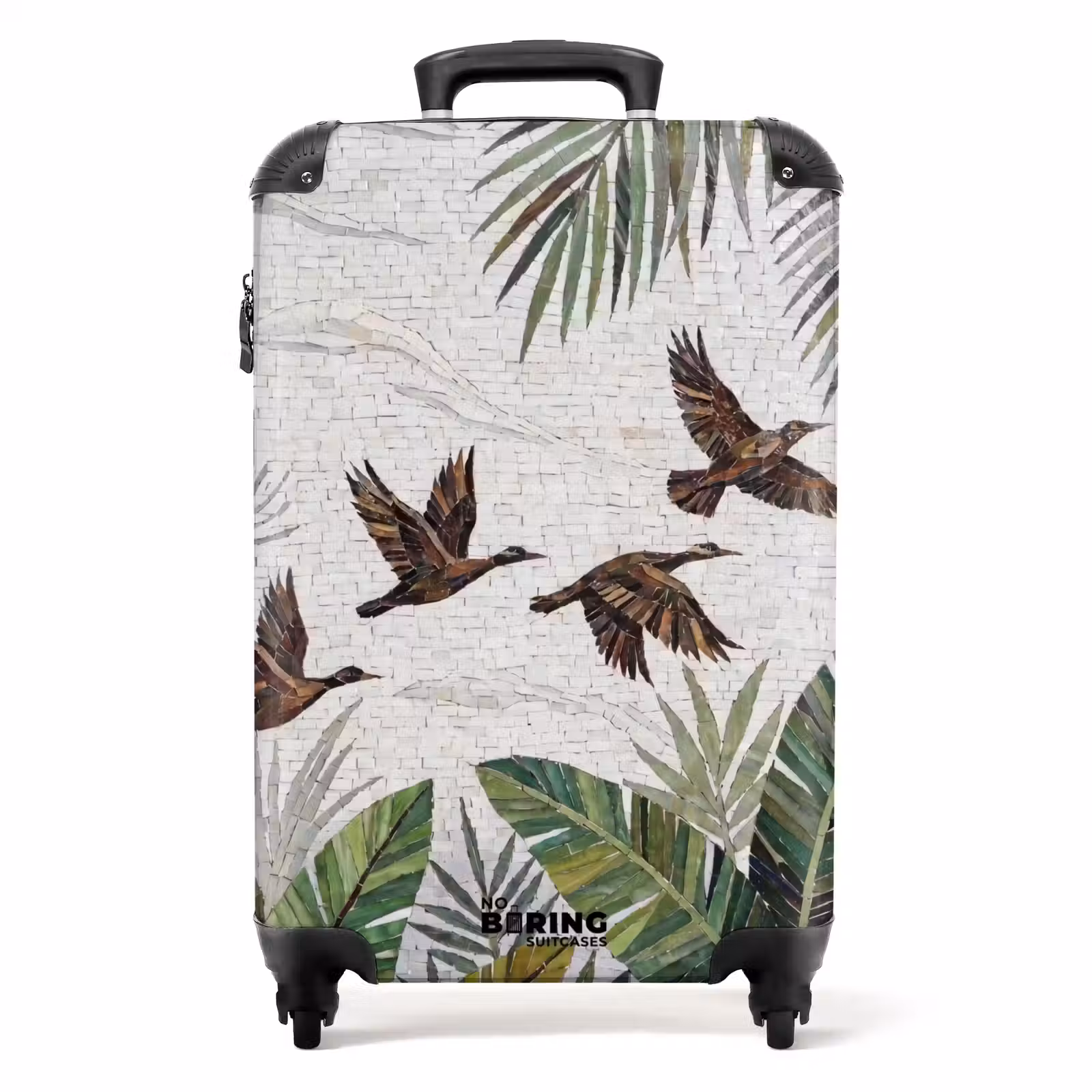 Koffer - Vogel – fliegend – tropisch – Mosaik – grün - Vogel - Vliegend - Tropisch - Mozaïek - Groen NBS - Handbagage koffer - Volwassenen Unisex middel