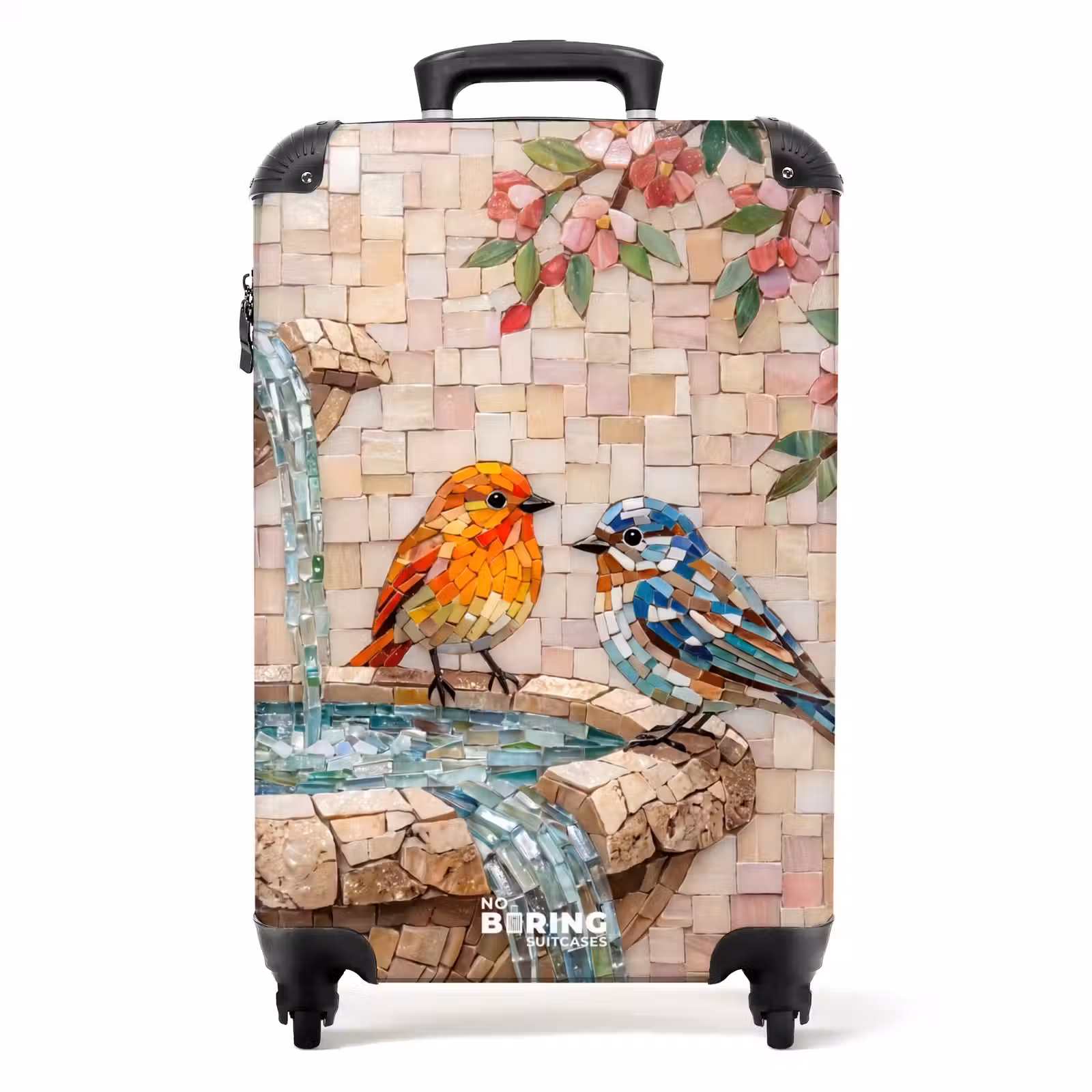 Koffer - Vogel – Springbrunnen – Mosaik – farbenfroh – Tiere - Vogel - fontein - mozaiek - kleurrijk - dieren NBS - Handbagage koffer - Volwassenen Unisex middel