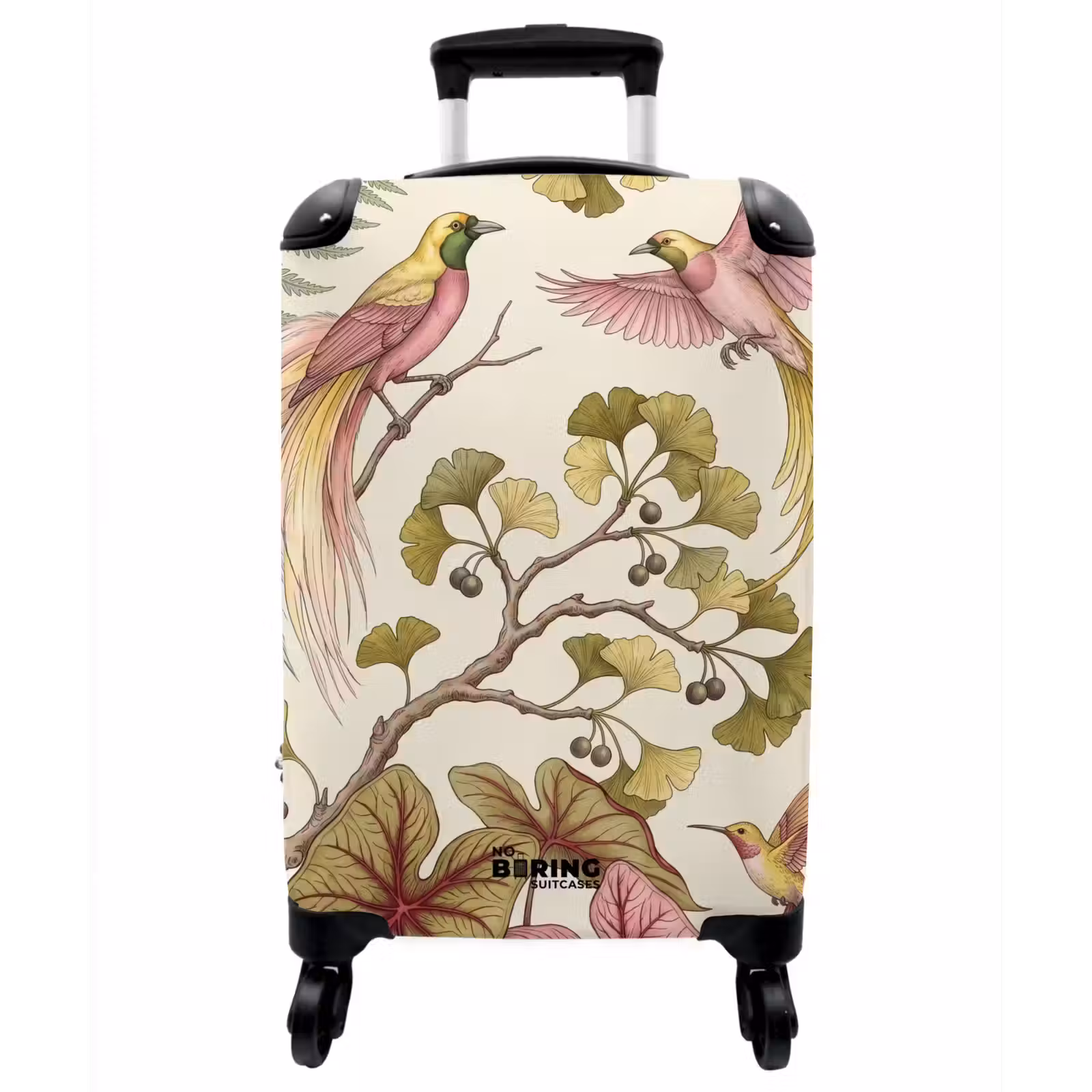 Koffer - Vögel – Tropisch – Botanisch – Rosa - Vogels - Tropisch - Botanisch - Roze NBS - Handbagage koffer - Vrouwen middel