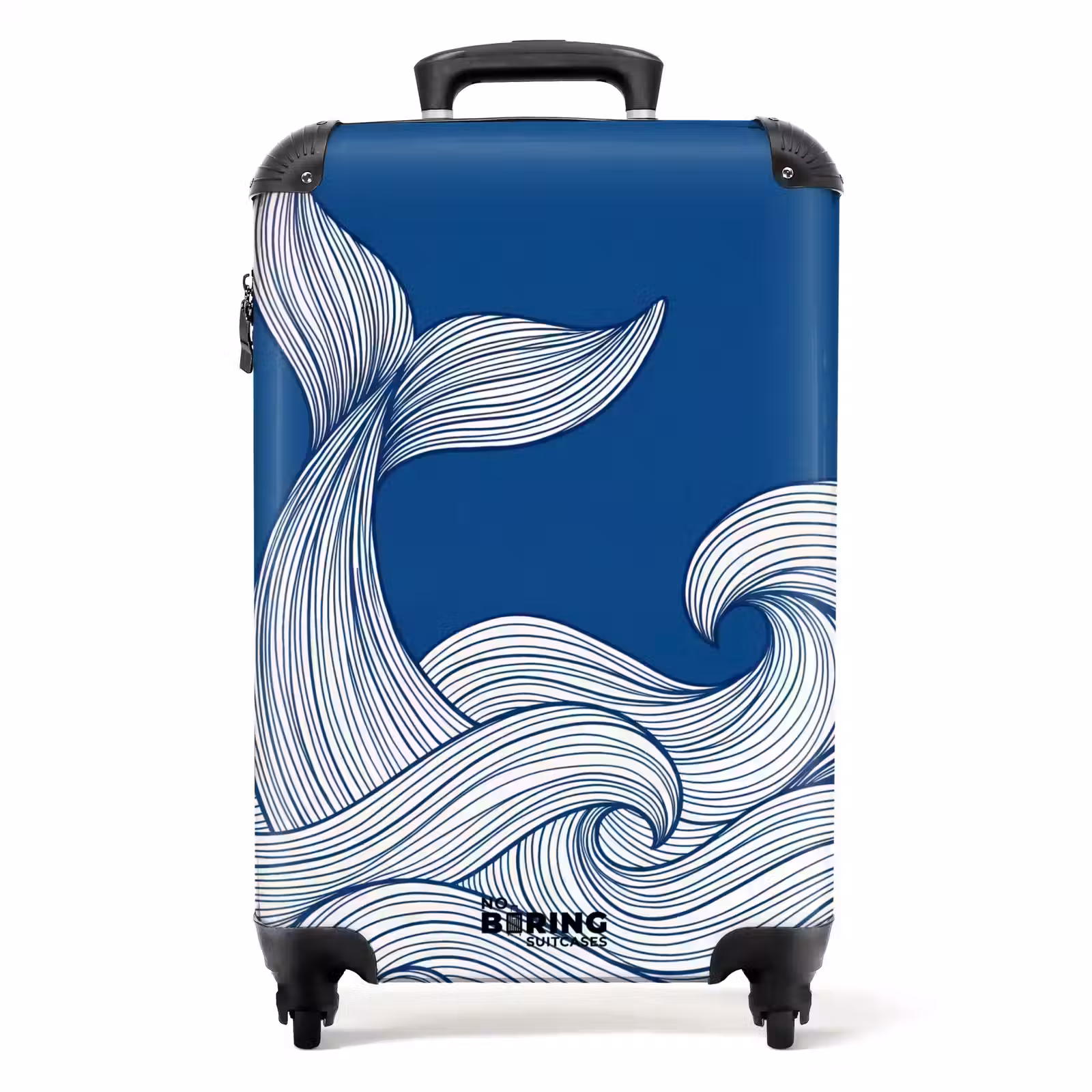 Koffer - Wal – Schwanz – Wellen – Strichzeichnung – Blau - Walvis - Staart - Golven - Lijntekening - Blauw NBS - Handbagage koffer - Volwassenen Unisex middel
