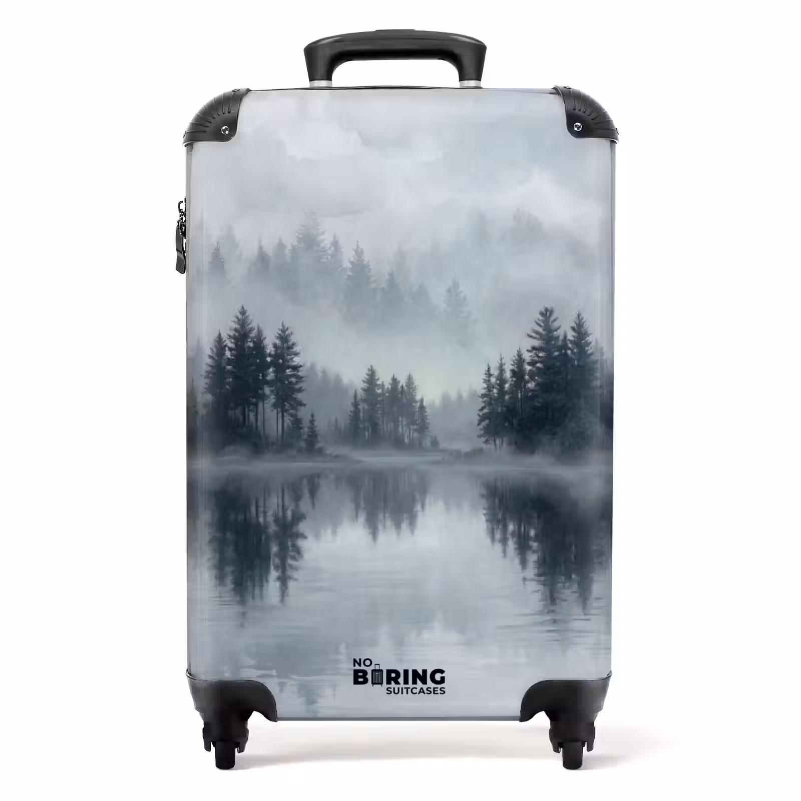Koffer - Wald – See – Nebel – Natur – Grau - Bos - Meer - Mist - Natuur - Grijs NBS - Handbagage koffer - Volwassenen Unisex middel