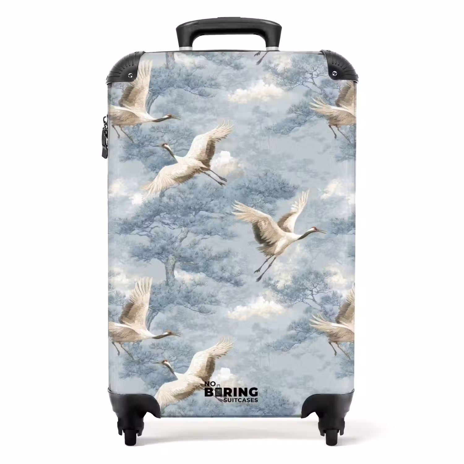 Wolken - Kraanvogels - Blauw NBS - Handbagage koffer - Volwassenen Unisex middel -productfoto_recht