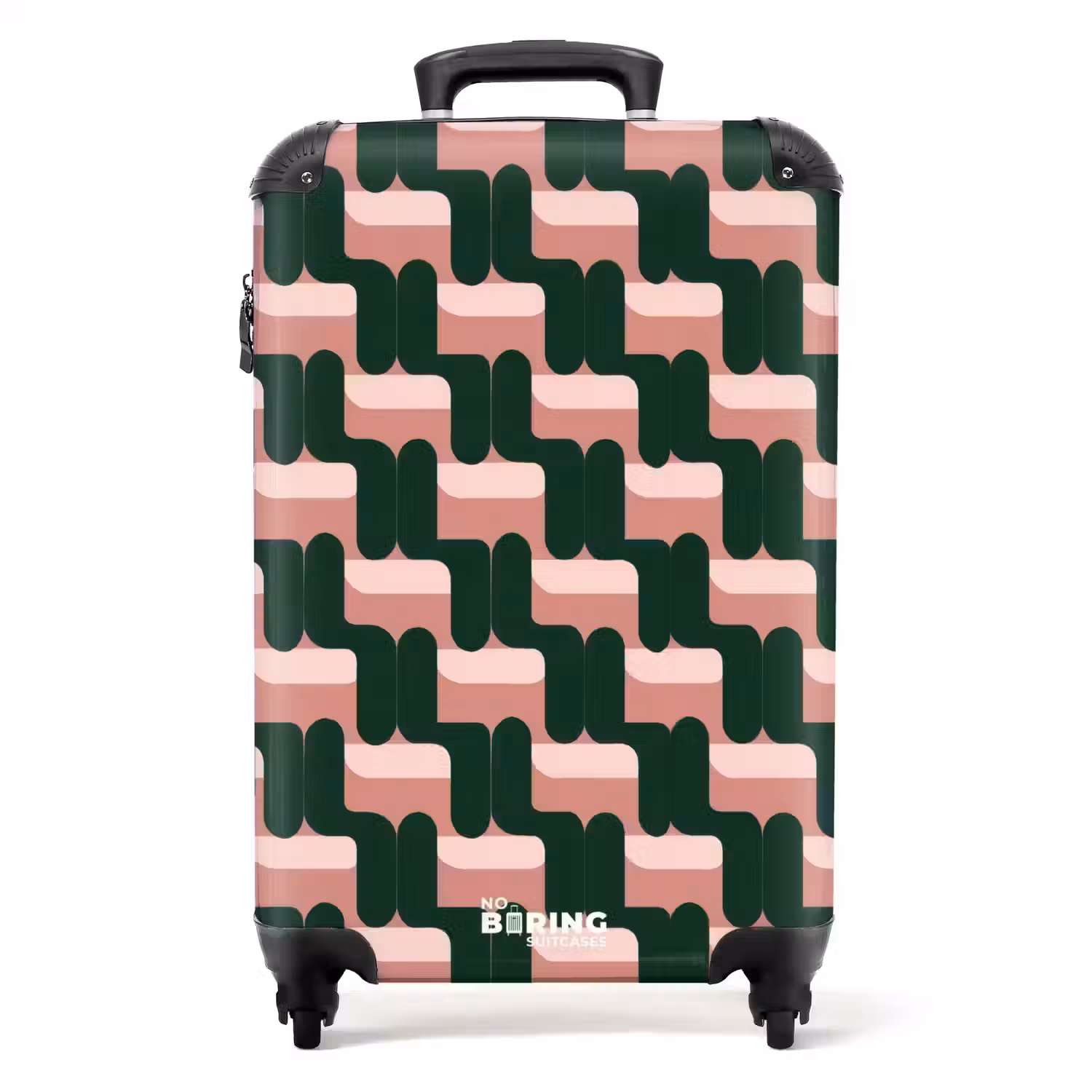 Vlechtpatroon - Groen - Roze - Geometrisch NBS - Handbagage koffer - Volwassenen Unisex middel -productfoto_recht