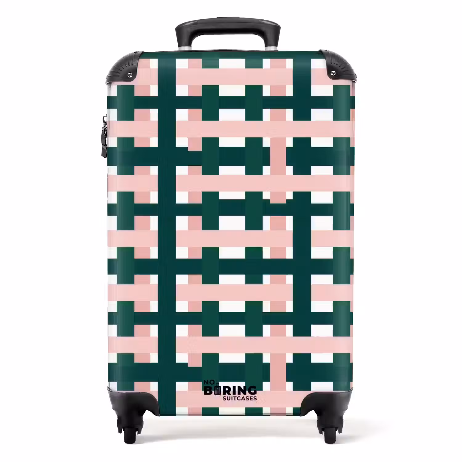 Vlechtpatroon - Groen - Roze - Grafisch NBS - Handbagage koffer - Volwassenen Unisex middel -productfoto_recht
