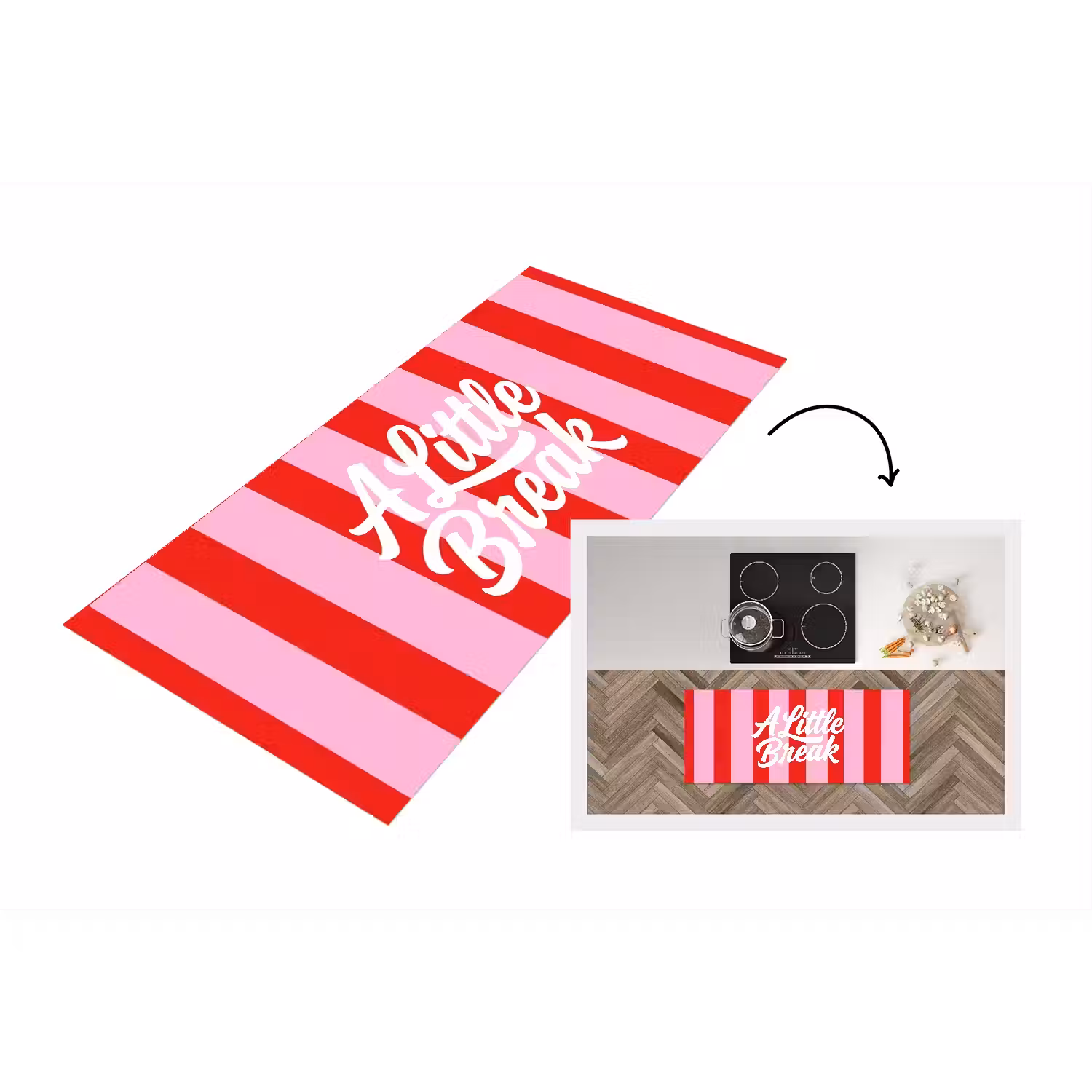 A Little Break - Strepen - Rood - Roze Keukenloper - keukenmat middel -3d