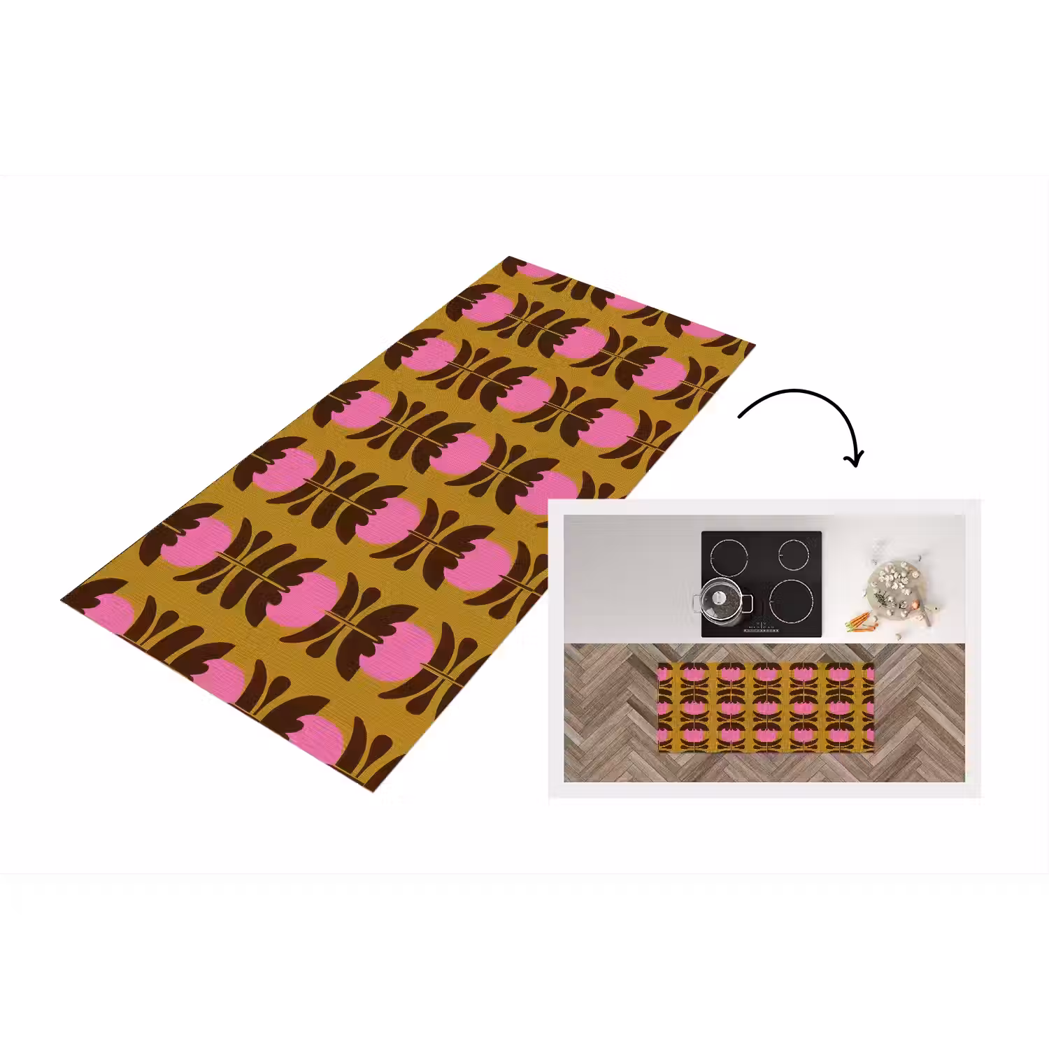 Abstract - Bloemen - Roze Keukenloper - keukenmat middel 536 -3d