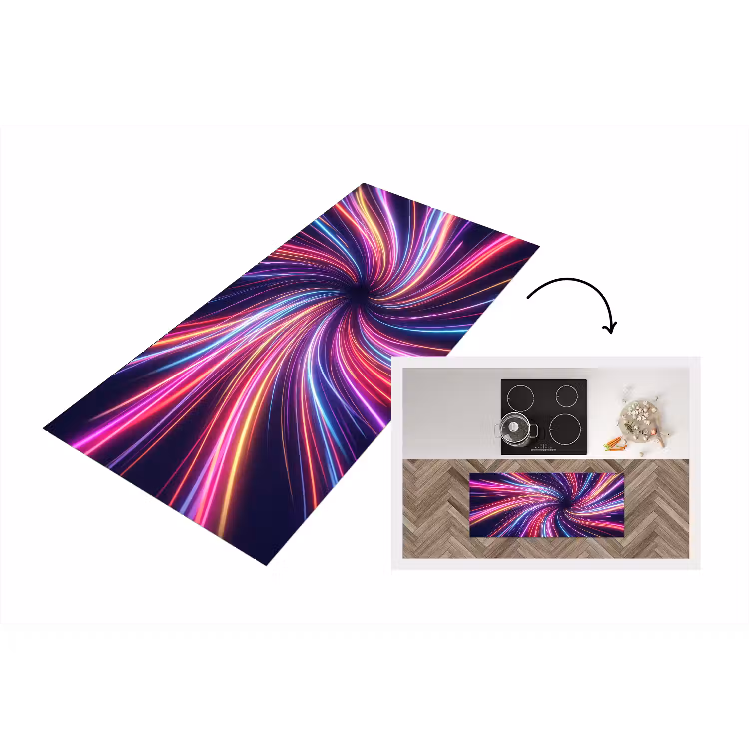 Abstract - Swirl - Futuristic - Neon Keukenloper - keukenmat middel -3d