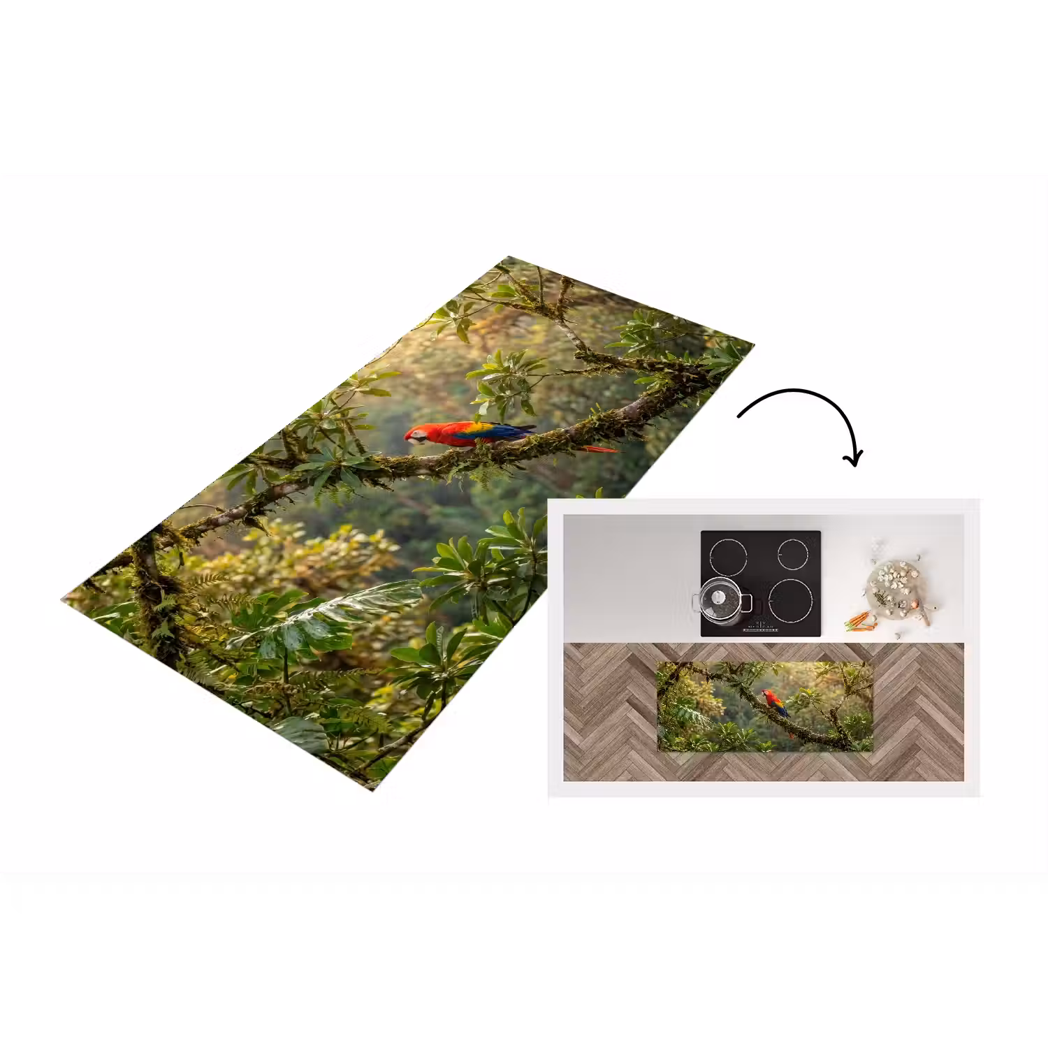 Ara - Jungle - Rood Keukenloper - keukenmat middel -3d