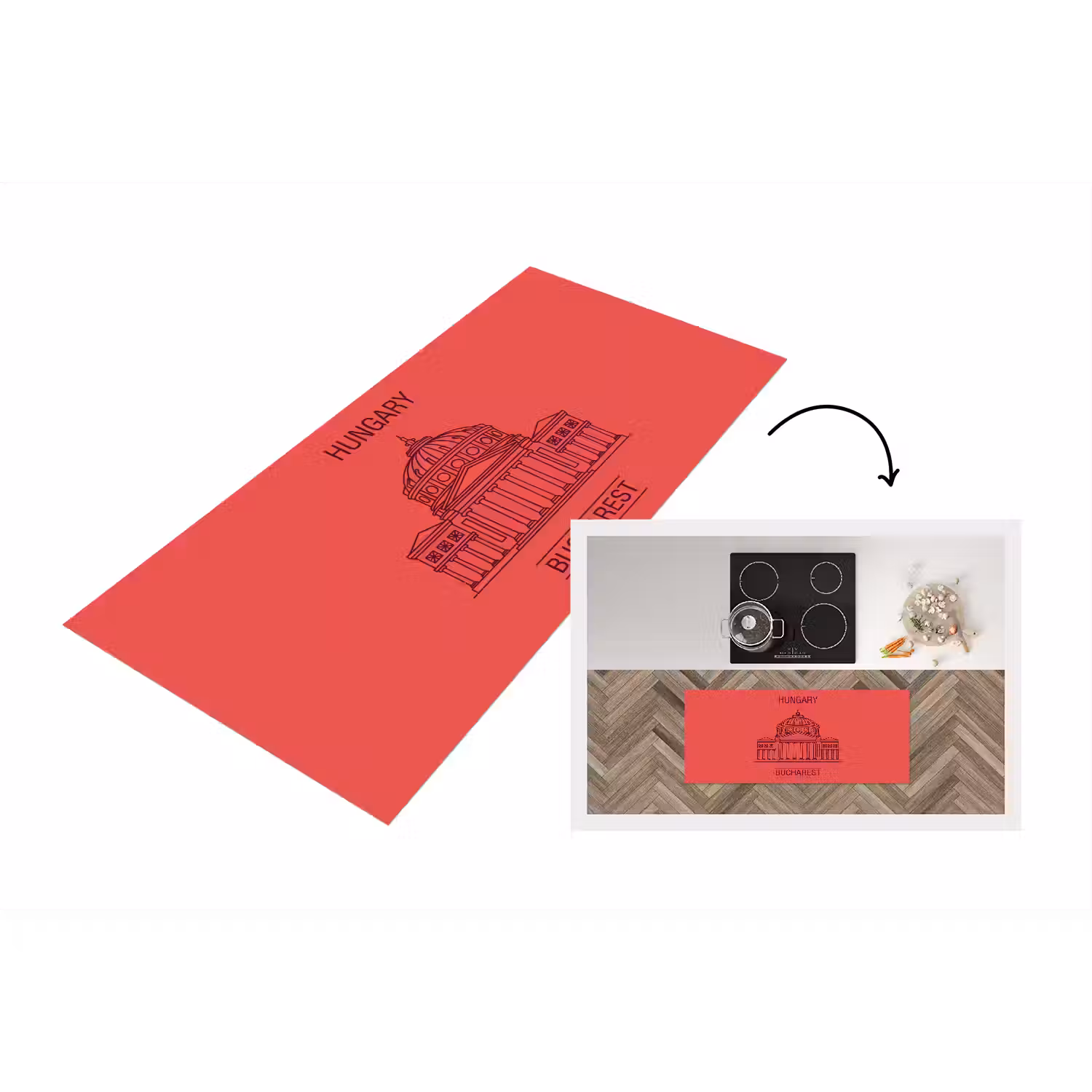 Architectuur - Boekarest - Stedelijk - Lijntekening - Rood Keukenloper - keukenmat middel -3d