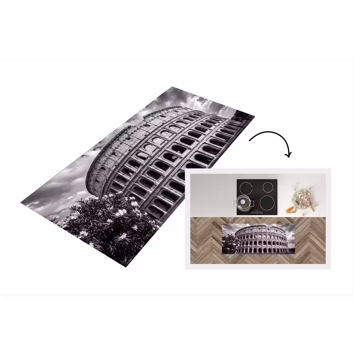 Architectuur - Colosseum - Rome - Historisch - Zwart-wit Keukenloper - keukenmat middel -3d