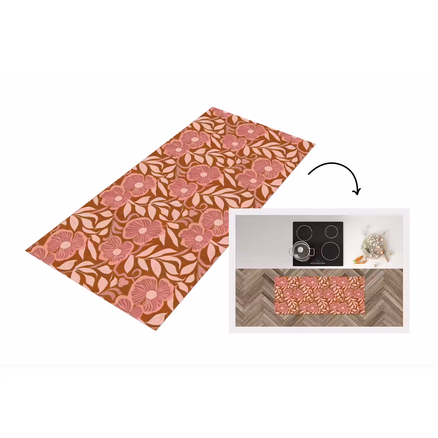 Sfeer - Bloemen - Roze Keukenloper - keukenmat middel 536 -3d