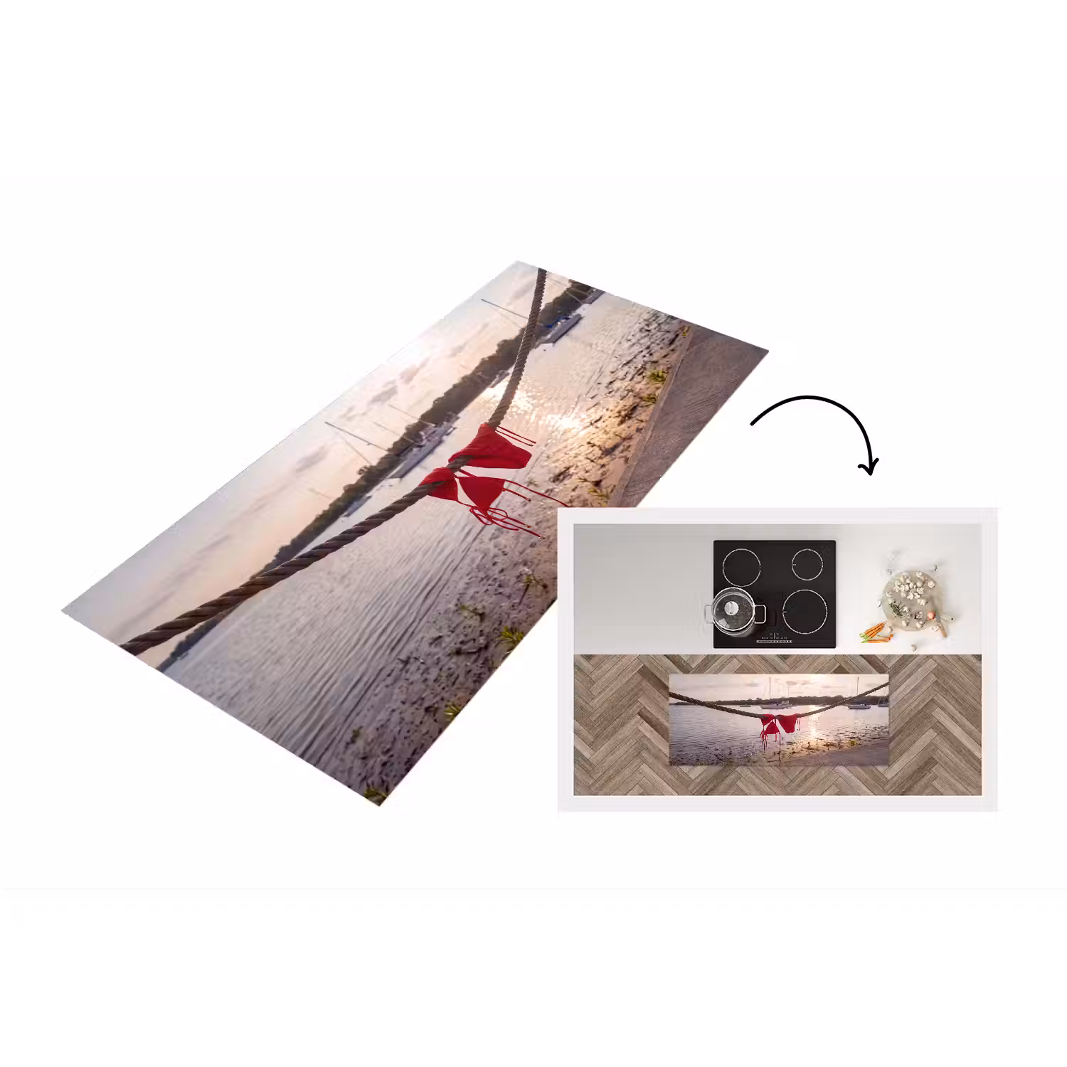 Badkleding - Rood - Zomer - Water - Zonsondergang Keukenloper - keukenmat middel -3d