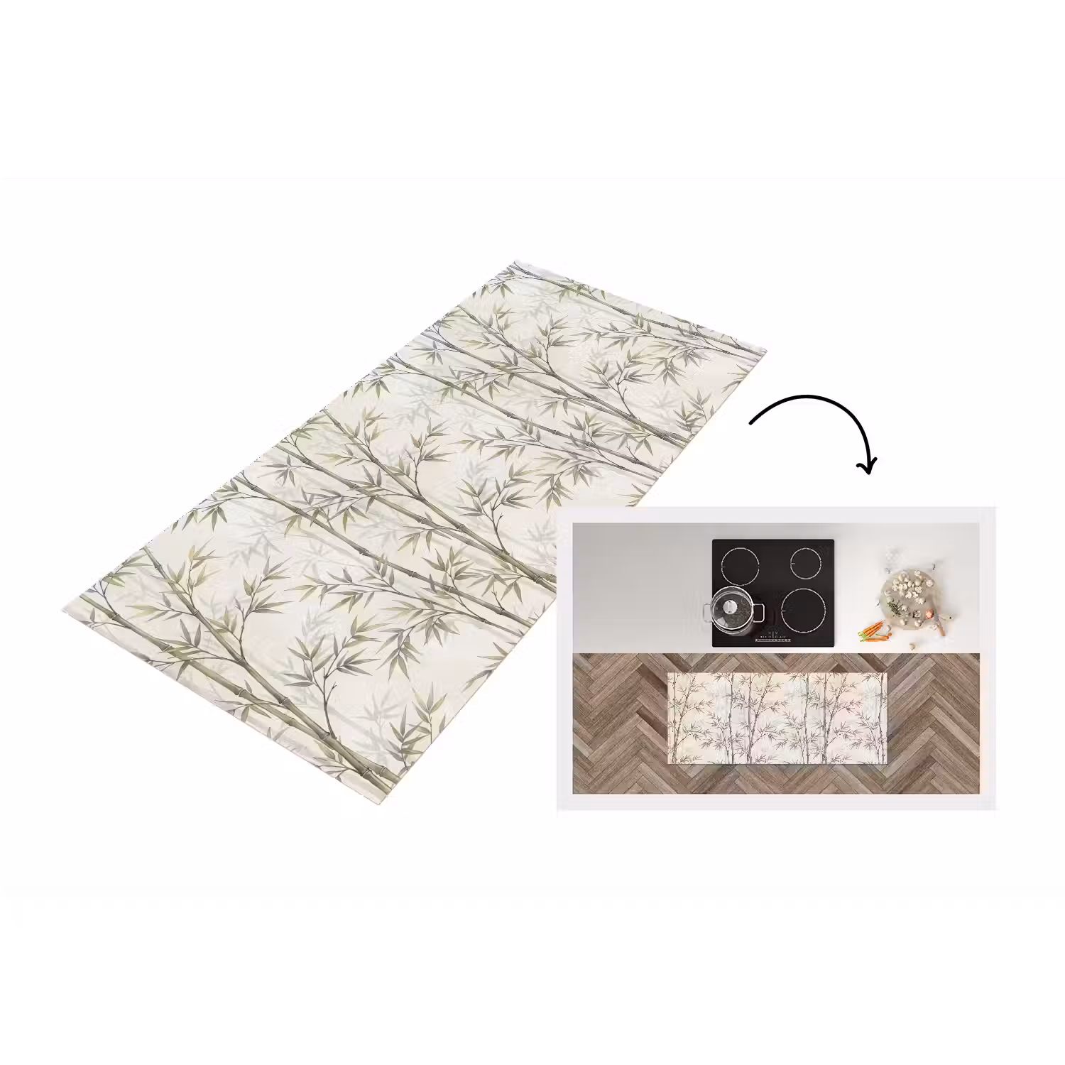 Bamboe - Bladeren - Natuur - Aquarel - Groen Keukenloper - keukenmat middel -3d
