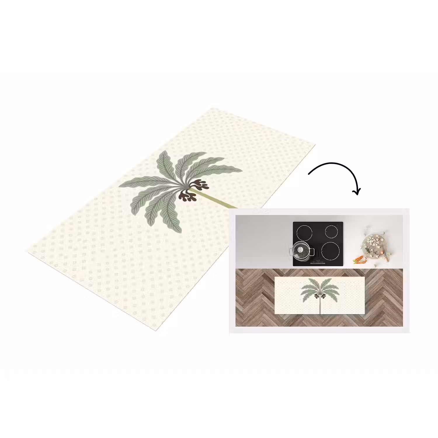 Boom - Bladeren - Groen - Decoratief - Beige Keukenloper - keukenmat middel -3d