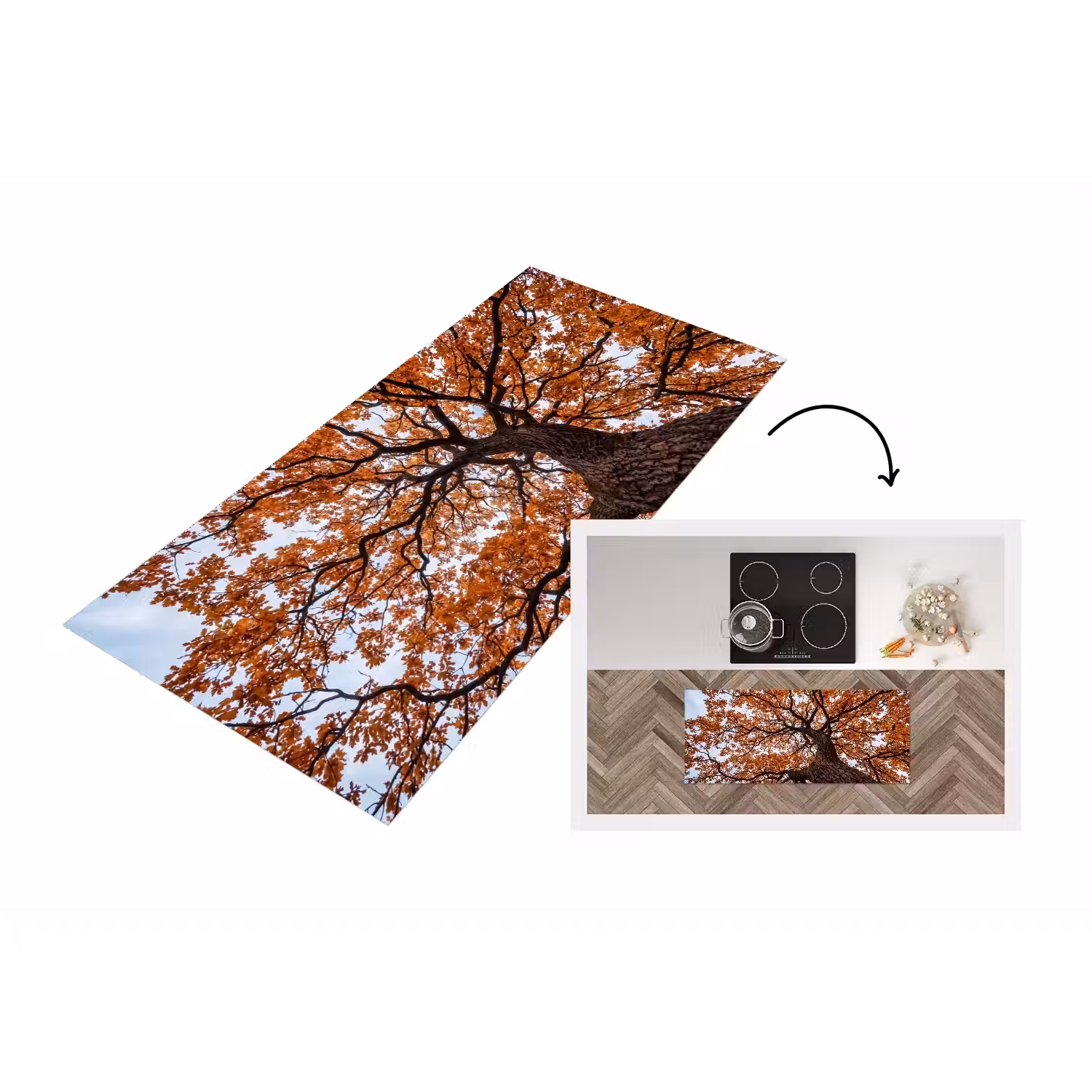 Boom - Bladerdak - Herfst - Oranje - Sfeervol Keukenloper - keukenmat middel -3d