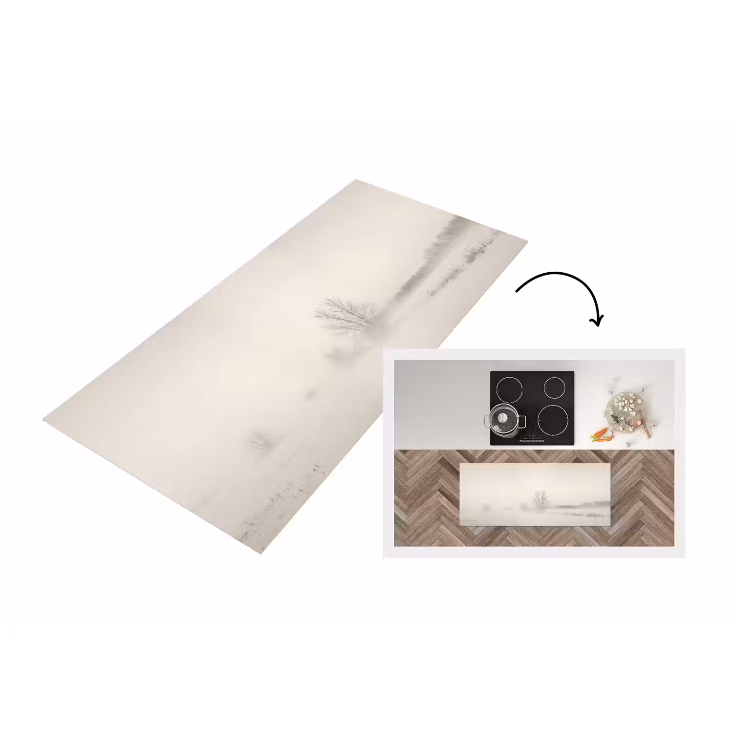 Boom - Mist - Sneeuw - Winter - Minimalistisch Keukenloper - keukenmat middel -3d