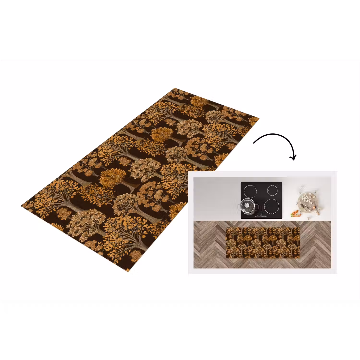 Bomen - Patroon - Bruin Keukenloper - keukenmat middel 536 -3d