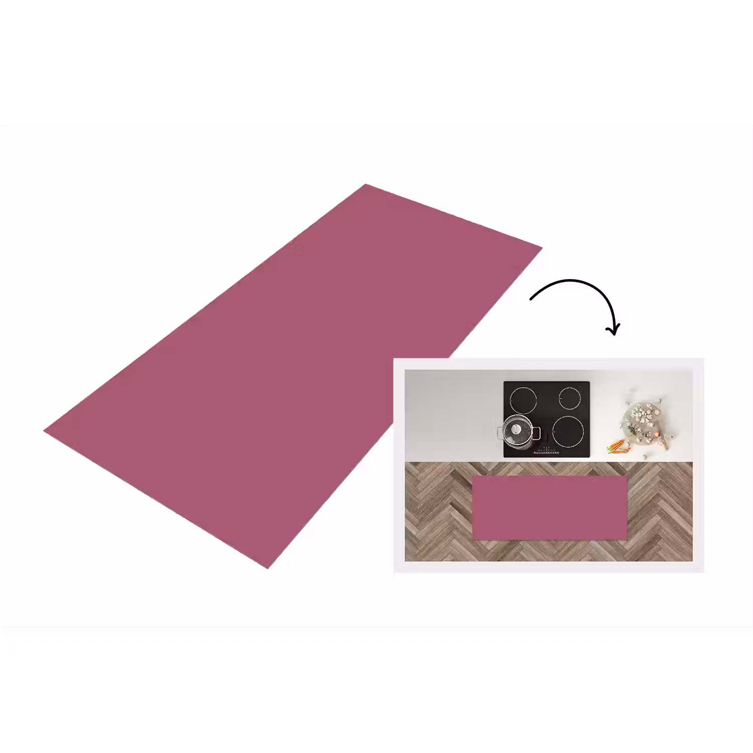 Berry - Roze -Pink Keukenloper - keukenmat middel 536 -3d