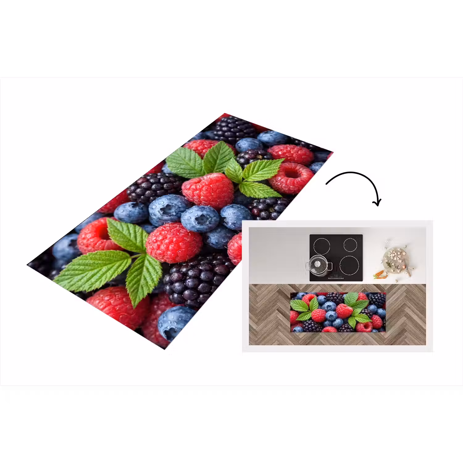 Bessen - Vers - Waterdruppels - Kleurrijk - Eten Keukenloper - keukenmat middel -3d