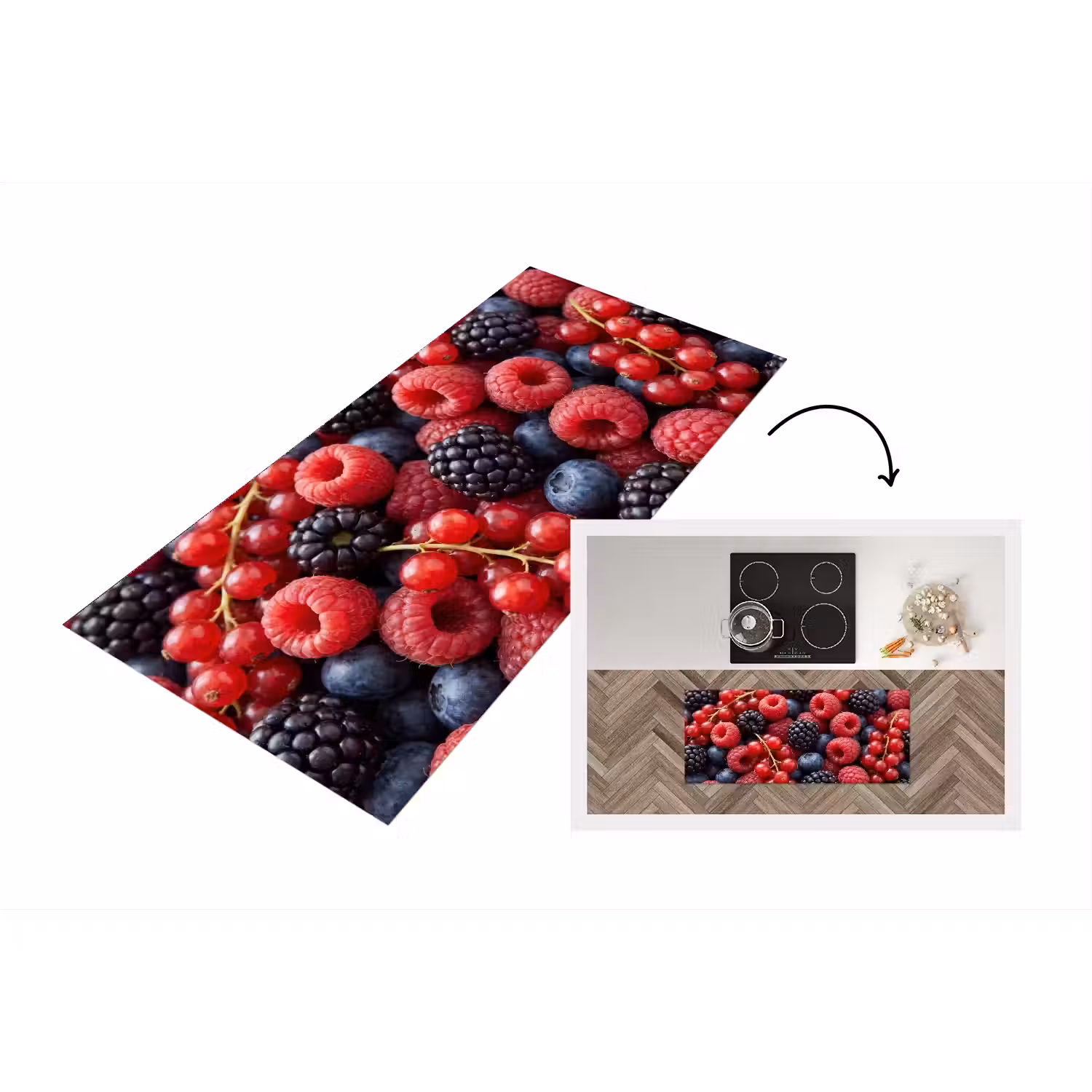 Bessen - Mix - Vers - Eten - Kleurrijk Keukenloper - keukenmat middel -3d