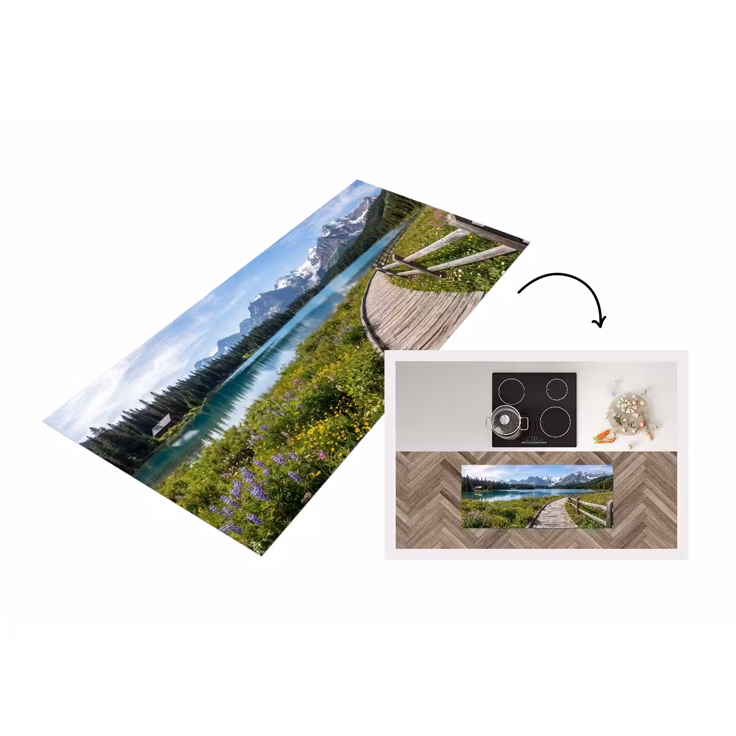 Bergen - Meer - Landschap - Blauw Keukenloper - keukenmat middel -3d