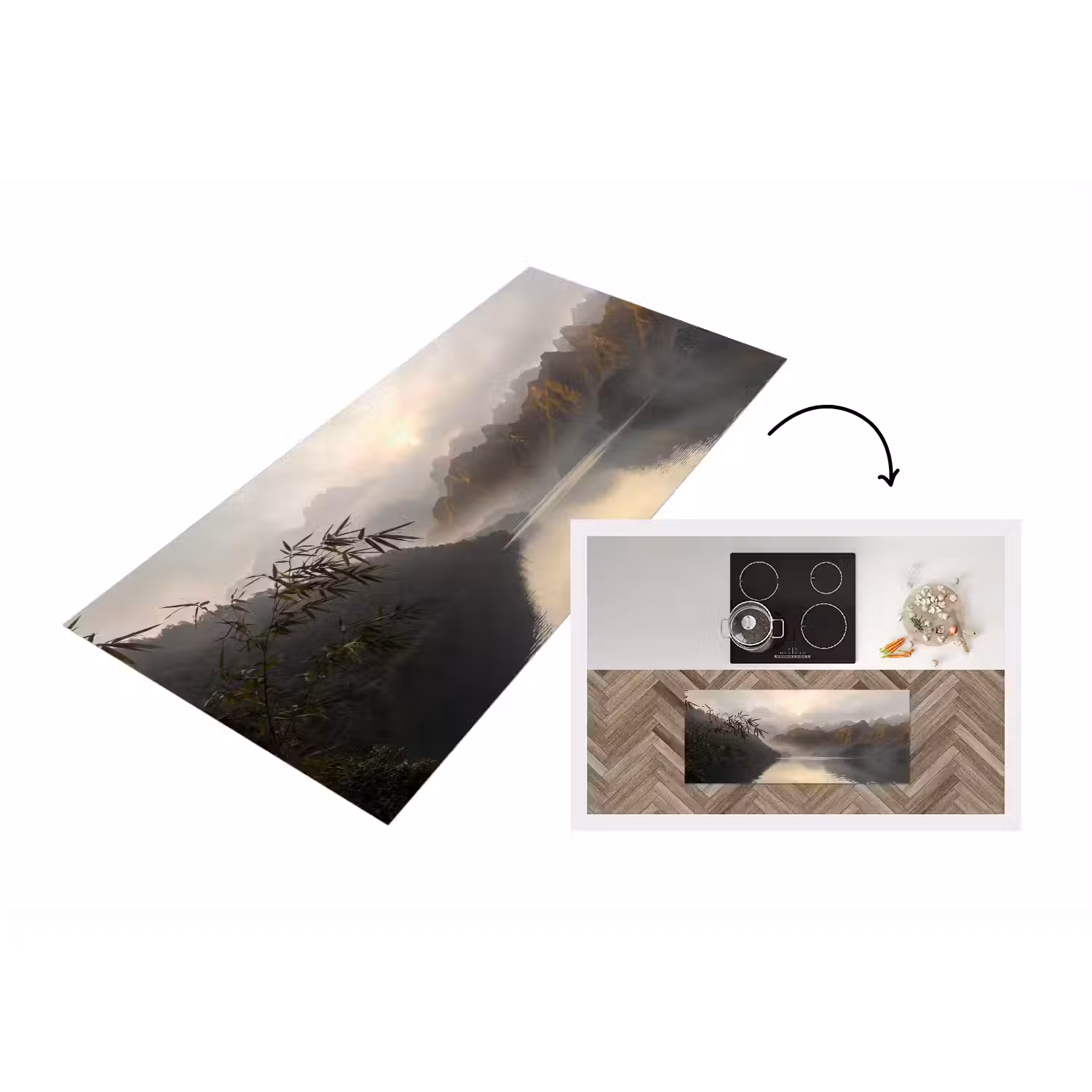 Bergen - Water - Mist - Natuur - Landschap Keukenloper - keukenmat middel -3d